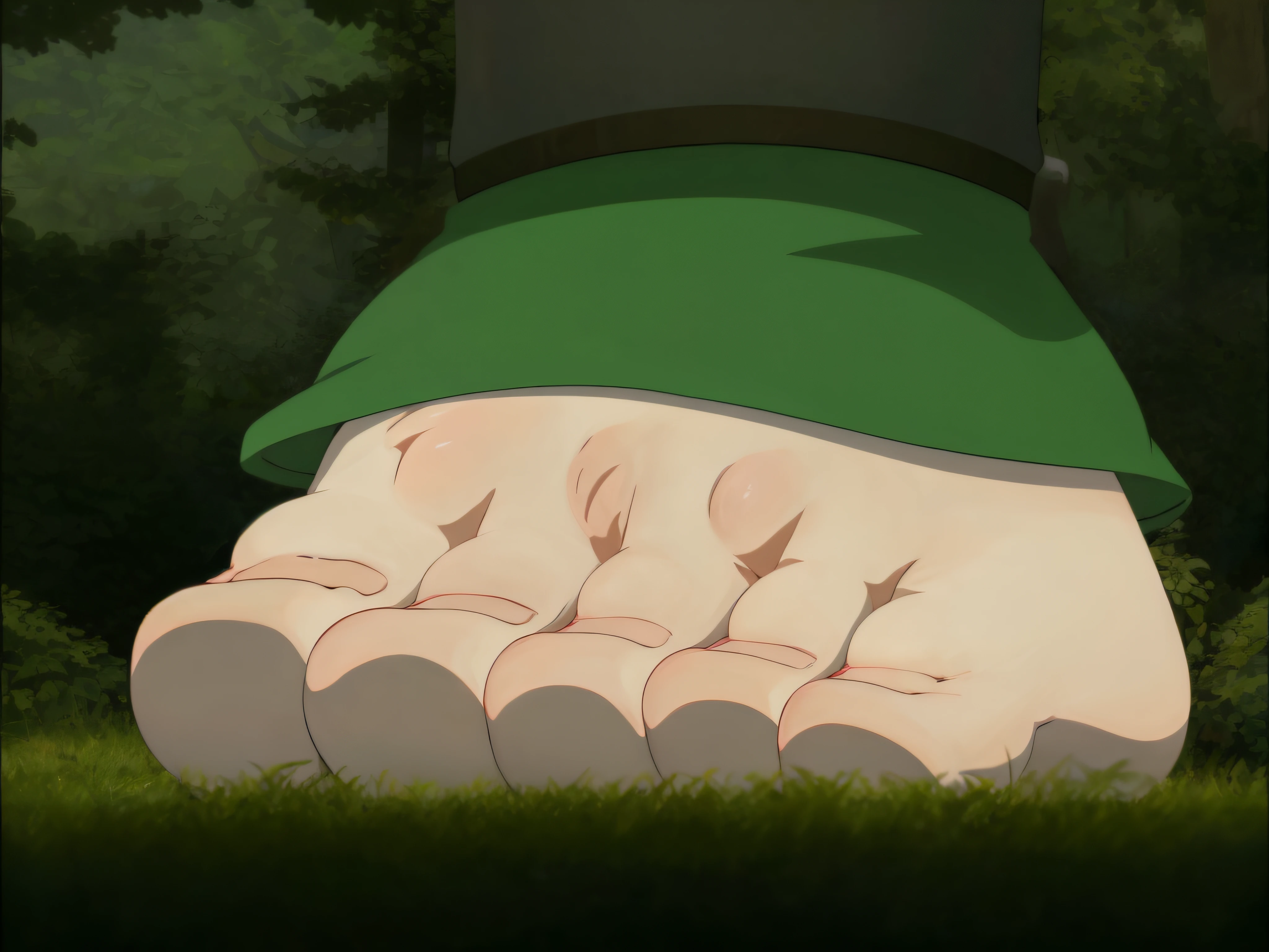 Anime image of a foot, close up one left foot, Toph Beifong, giant foot, fechar para cima!!, close-up view, Estilo de gesto pesado de closeup, muito perto, detailed close foot shot, anime, 5 huge toes, bulky foot