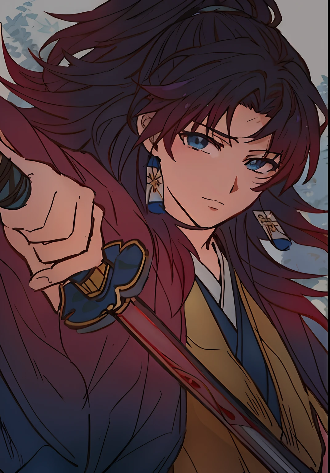 Anime girl with long hair holding a sword in her hand, cara bonito na arte demon slayer, Sengoku - Era Estilo de Arte, Shikanosuke Yagaki, hijikata toushirou, Hijikata Toushirou de Gintama, anime em estilo fantasia, Taisho Romano, Yakisugi, Rurouni Kenshin