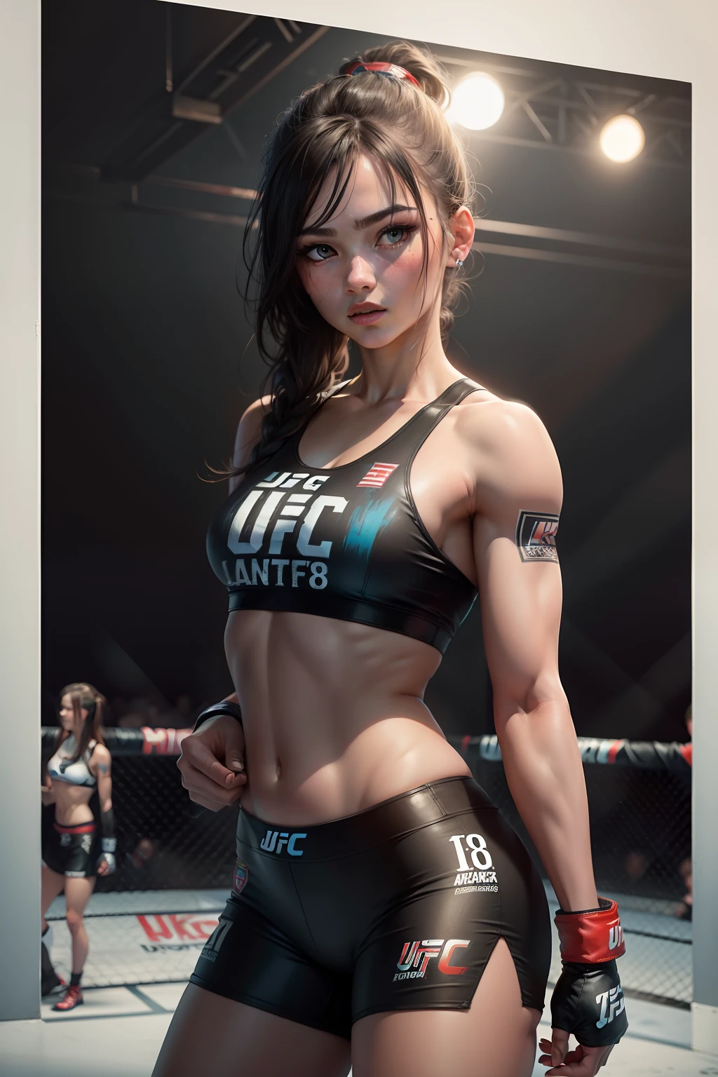 UFC，Fight Girl，18yo Girl，Realistic painting style，8K，masterpiece