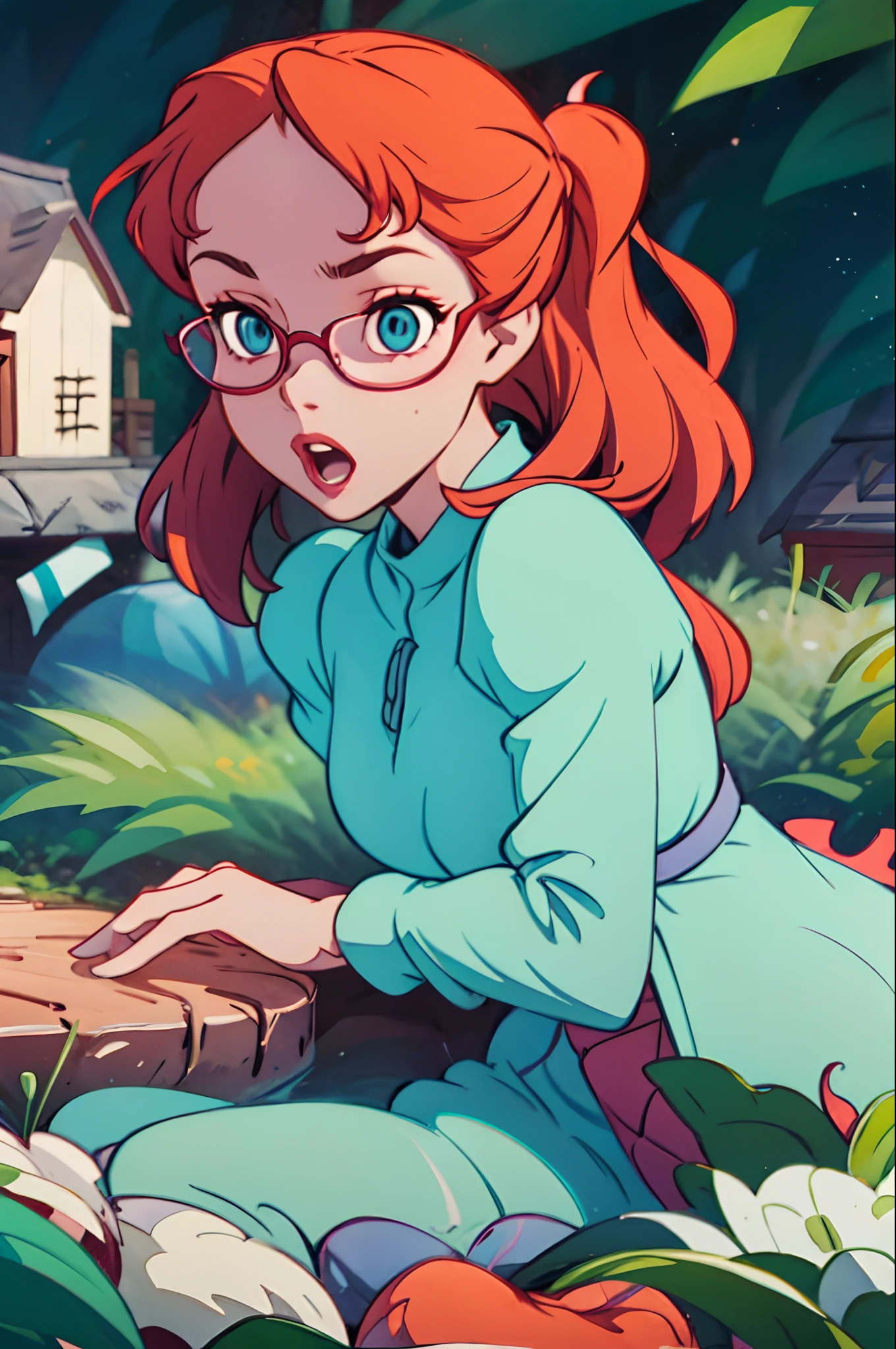 Cammy street fighter, Harry Potter glasses, moletom, sentada em uma cadeira, Rustic house