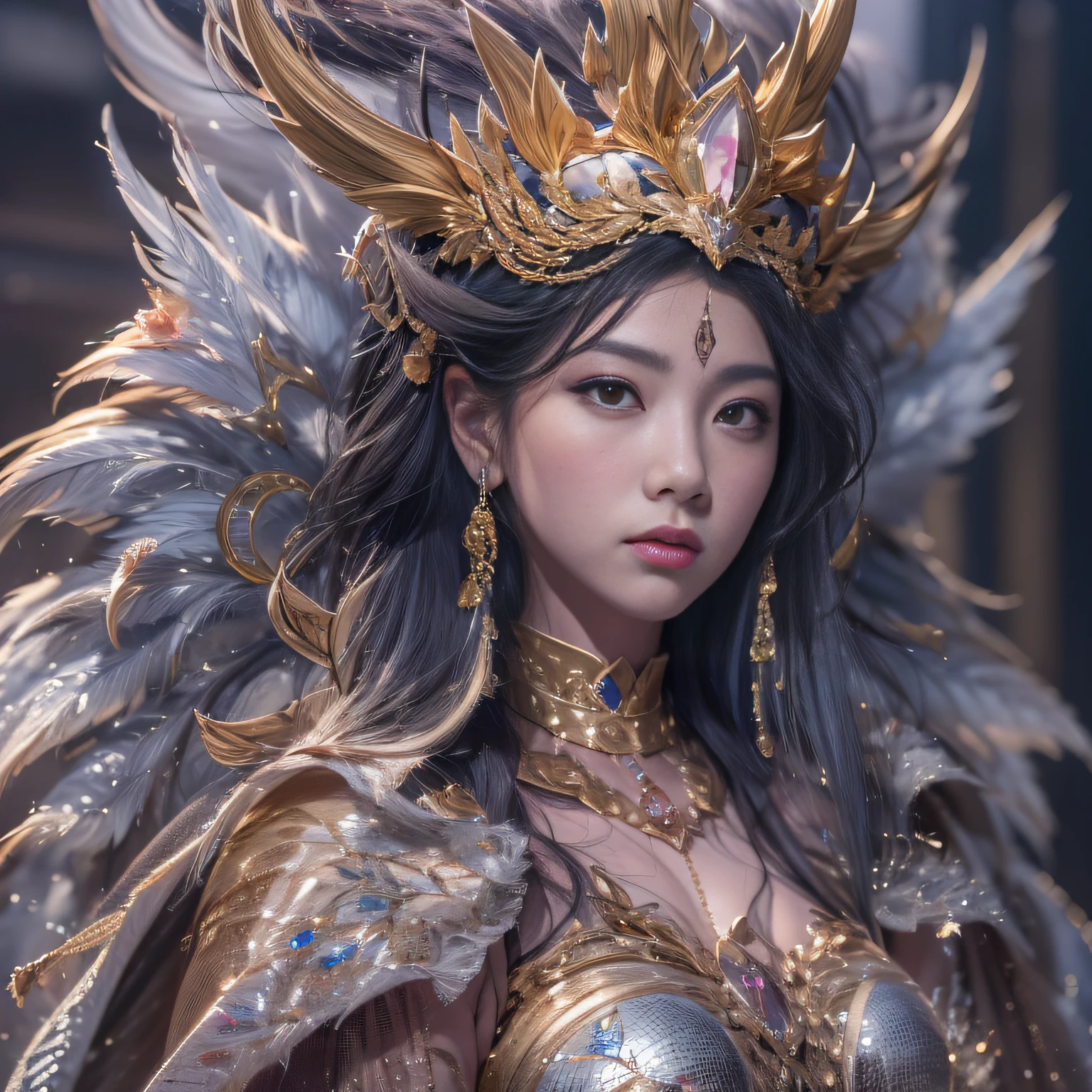 16k(tmasterpiece,k hd,hyper HD,16k)short detailed hair,Gold jewelry area in the back room,King Girl ,Silver Dragon Protector (realisticlying:1.4),Python pattern robe,Purple-pink tiara,Snowflakes fluttering,The background is pure,Hold your head high,Be proud,The nostrils look at people, A high resolution, the detail, RAW photogr, Sharp Re, Nikon D850 Film Stock Photo by Jefferies Lee 4 Kodak Portra 400 Camera F1.6 shots, Rich colors, ultra-realistic vivid textures, Dramatic lighting, Unreal Engine Art Station Trend, cinestir 800,Hold your head high,Be proud,The nostrils look at people