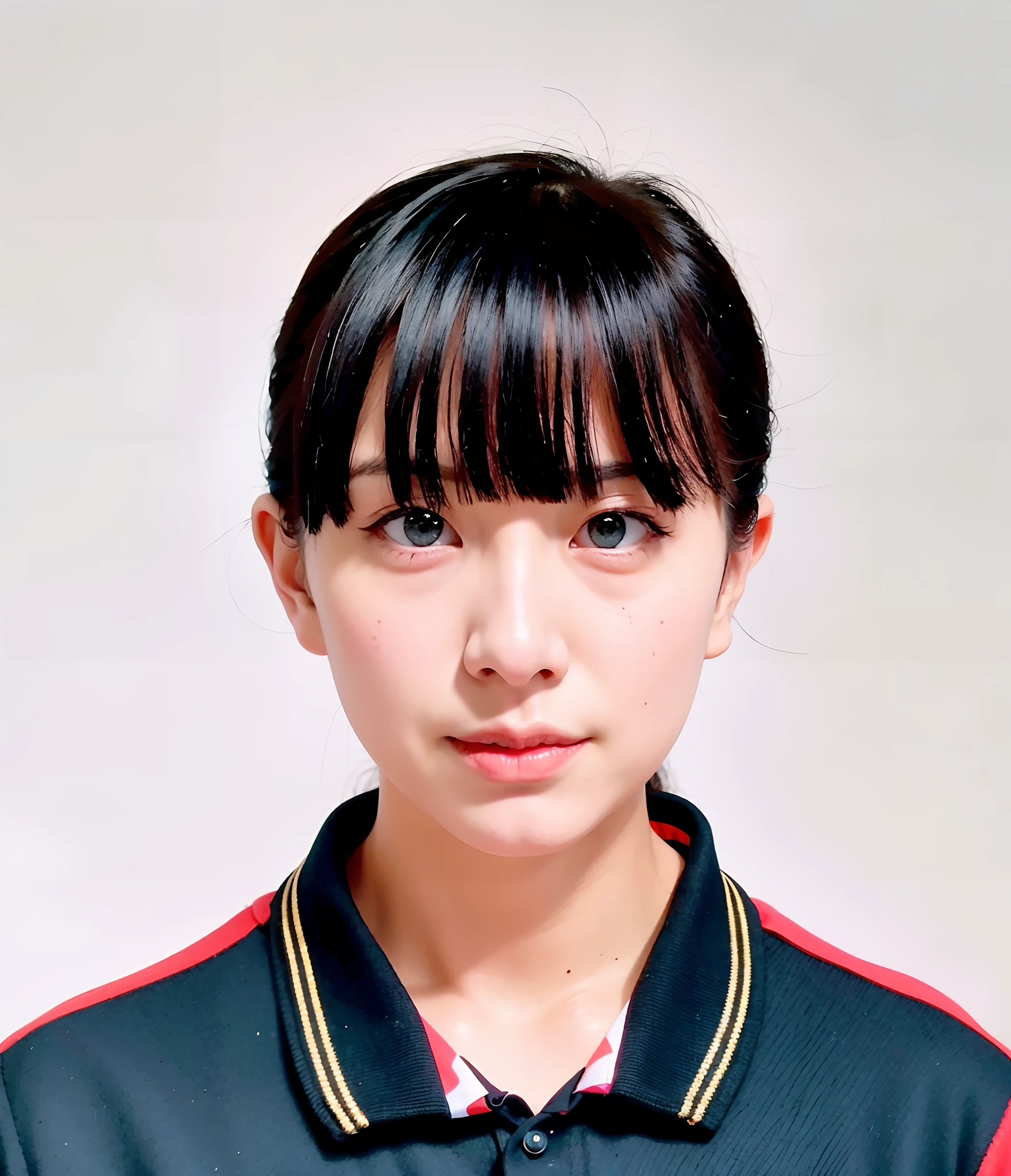 There was a woman wearing a black and red shirt and a black and red shirt, Yoshitomo Nara, seifuku, Aoi Ogata, sui ishida with black hair, kimi takemura, shiori teshirogi, sakimi chan, with short hair, anaglyph effect ayami kojima