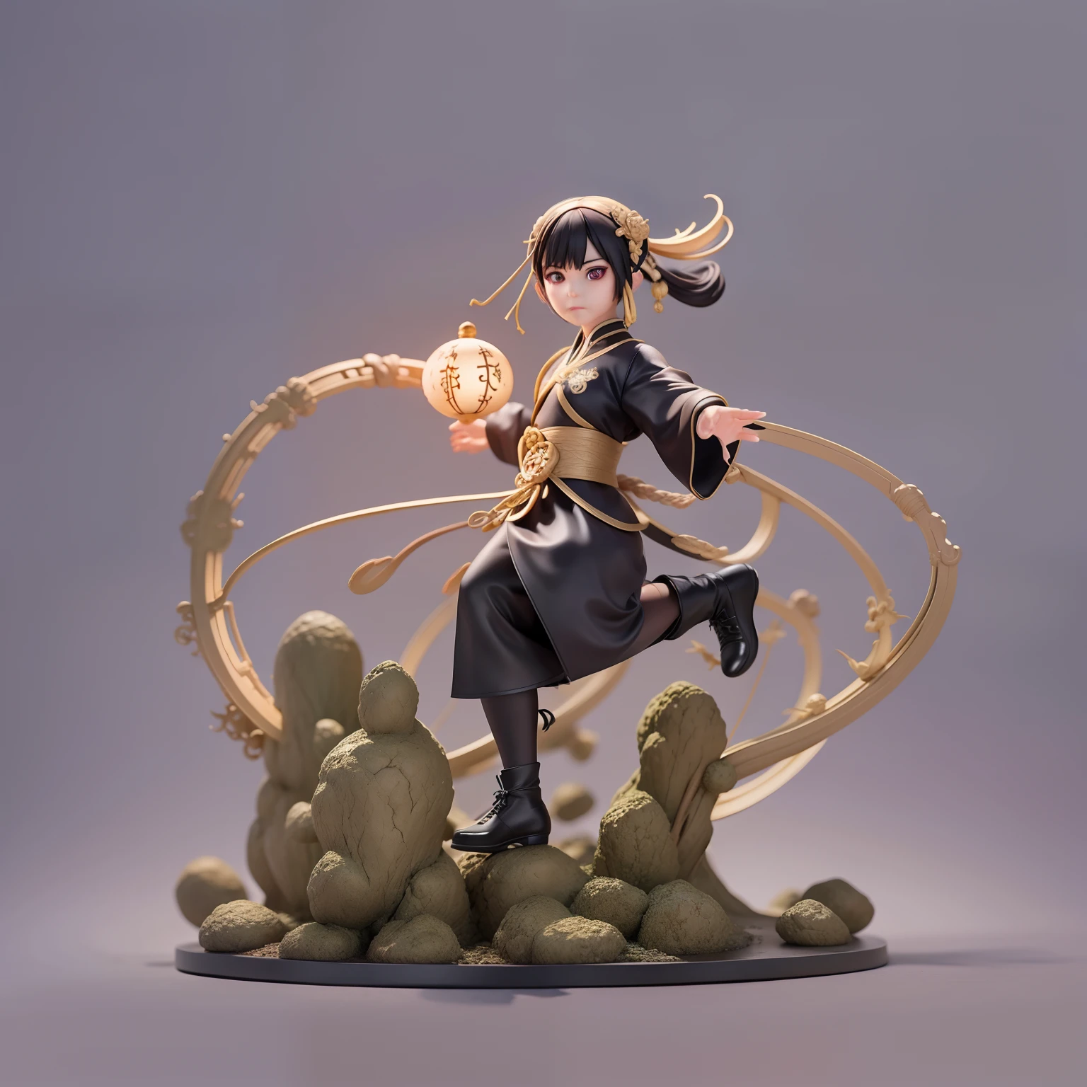 Zodiac rats，Chinese Kung Fu，style of anime，Black suit，Kick the stump，The stakes are wound with hemp rope，（tmasterpiece，Highest image quality)，(Exceptional detail，The lighting effect is outstanding)，(Excellent rendering，Enough to stand out from the crowd)