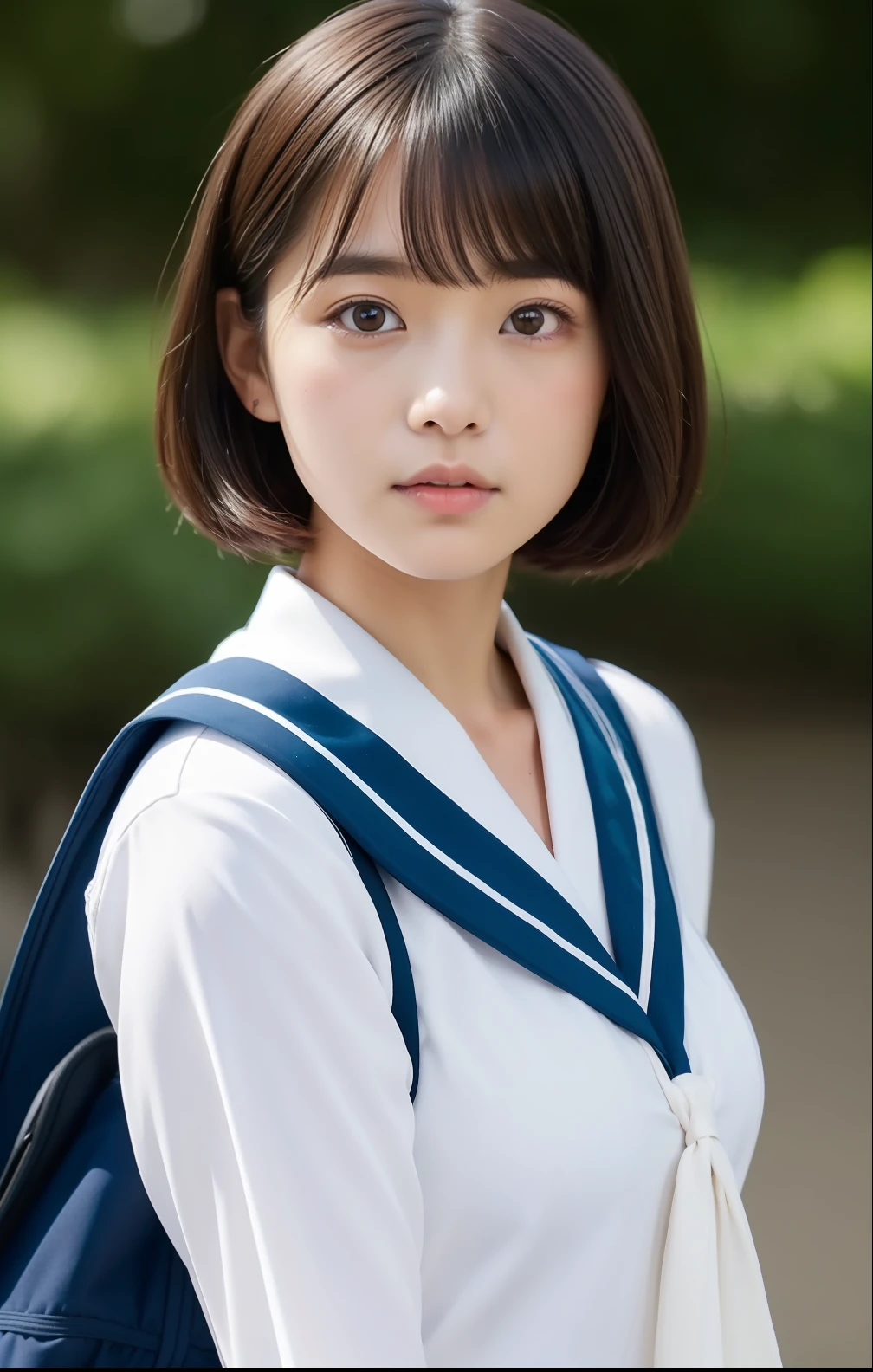 (Top Quality, 8K, Masterpiece: 1.3)), Focus: 1.2, Perfect Body Beauty: 1.8, Ass: 1.2, ((Layered Haircut, Breasts: 2.5)), Japan High School Girl, Sailor Suit Worn by Japan High School Student, JK, Junior High School Student, (School, Classroom), Highly Detailed Face and Skin Texture, Big Eyes, Tanuki Face, Double Eyelids, Whitened Skin, Shoot Cut