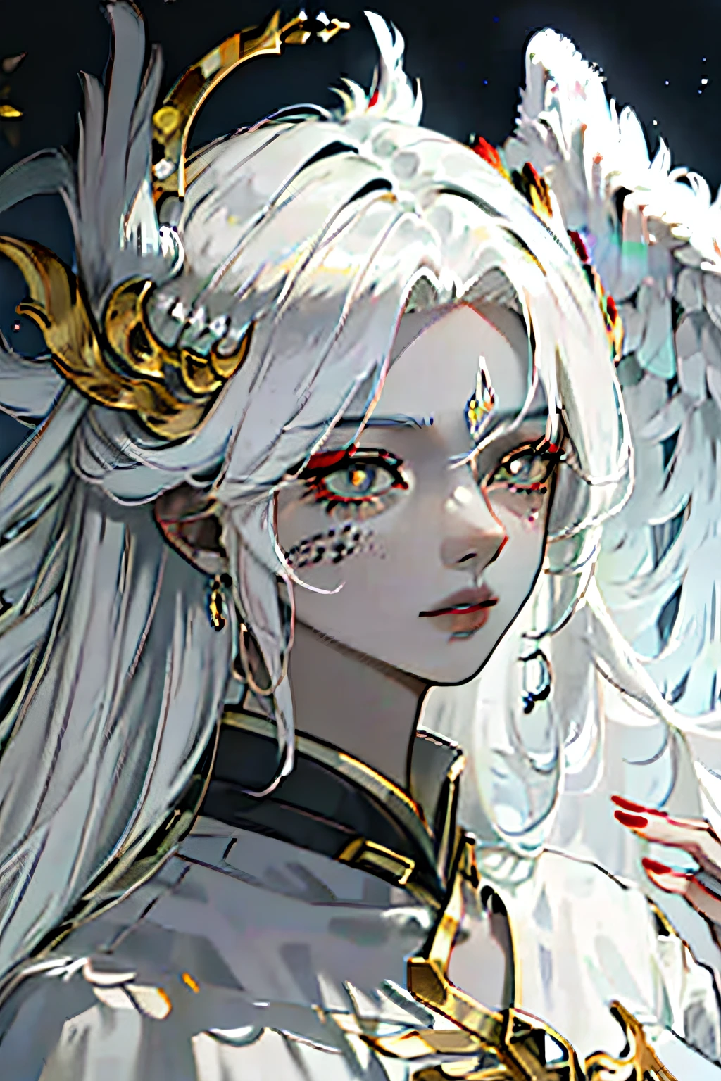 schoolboy,black-skinned,Long gray hair,Golden pupils,Black wings。