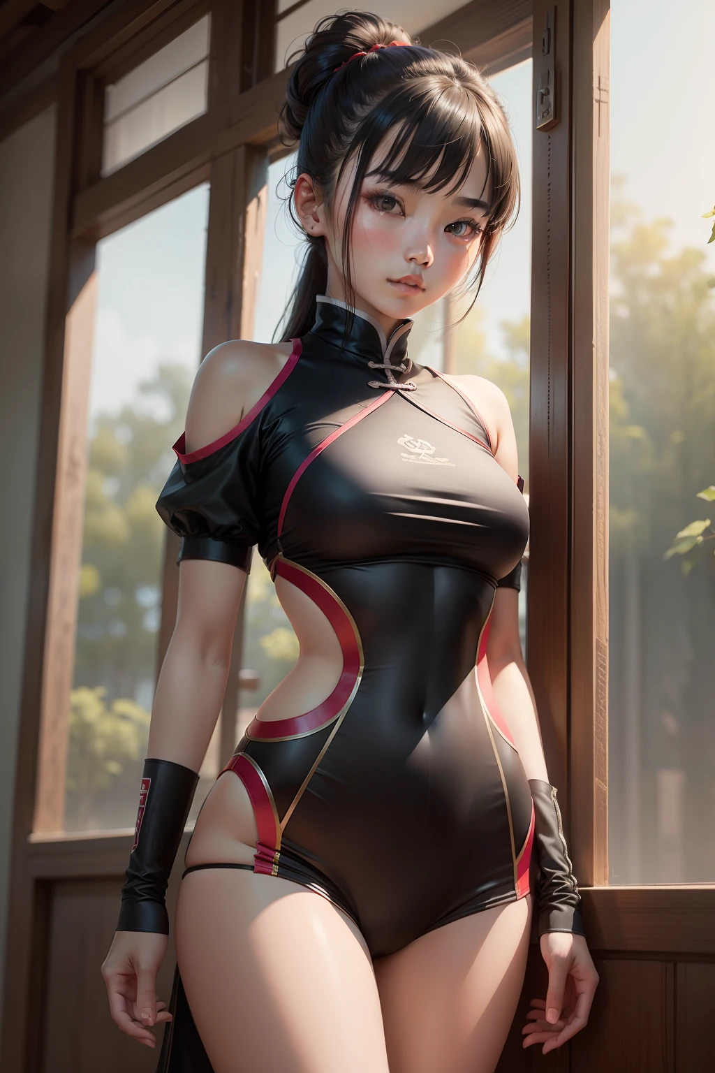 18-year-old Chinese girl,Sanda girls,with a well-proportioned body,Sanda match attire,Realistic painting style,8K,Masterpiece