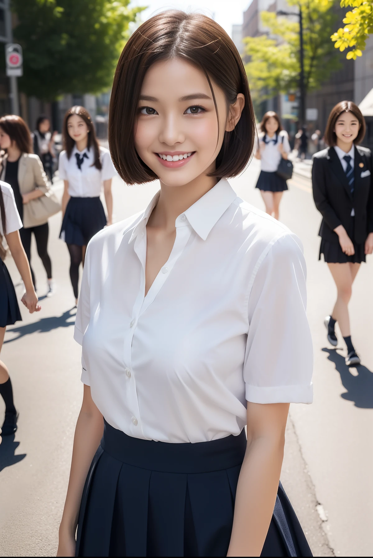 (((full bodyesbian)))、Girls' High School Uniforms、Posing、a beauty girl、Beautiful breasts、japanese beauty girl、Beautiful butt、((short-hair))、Perfect style、beauty legs、kawaii、((a miniskirt))、(((1人)))、((In the street))、Transcendent cute、A slight smil、full bodyesbian、((Outstanding style))、((Healthy body))、Short-cut hairstyles 、Japanese high school girl、Photorealsitic、Beautiful detailed eyes、Hyper-Realism、highcontrast、Ultra HD、realistic skin textures、Top image quality、top-quality、超A high resolution、Fine details、Very meticulously