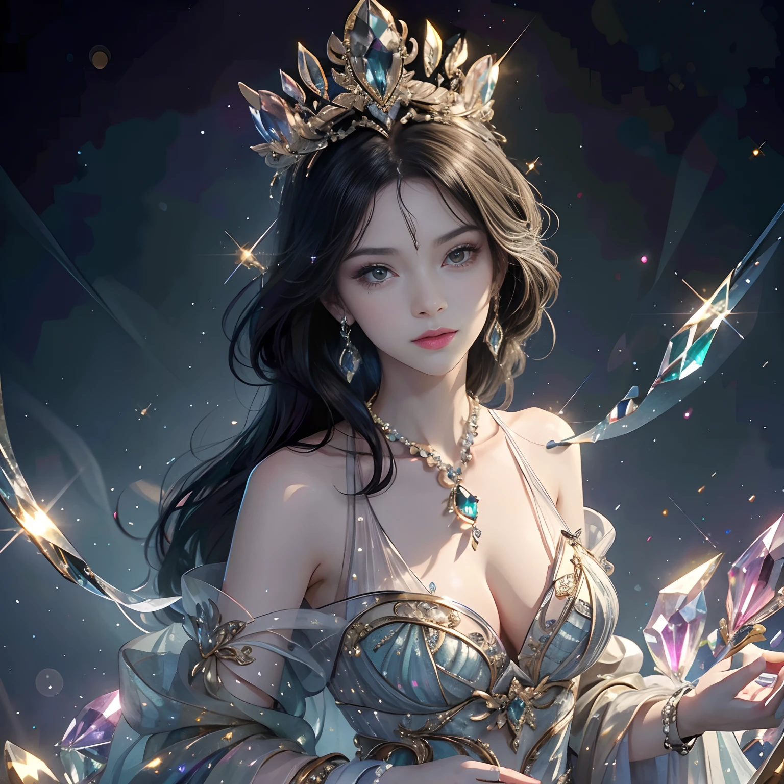 The sparkle of the gemstones is more noble and luxurious against the background of color, and the exquisite details are enough to reflect the unique charm of the gemstones, as charming as the night, and accurately render the delicate patterns and light and shadow effects of each gemstone, giving people a strong visual impact. Bust