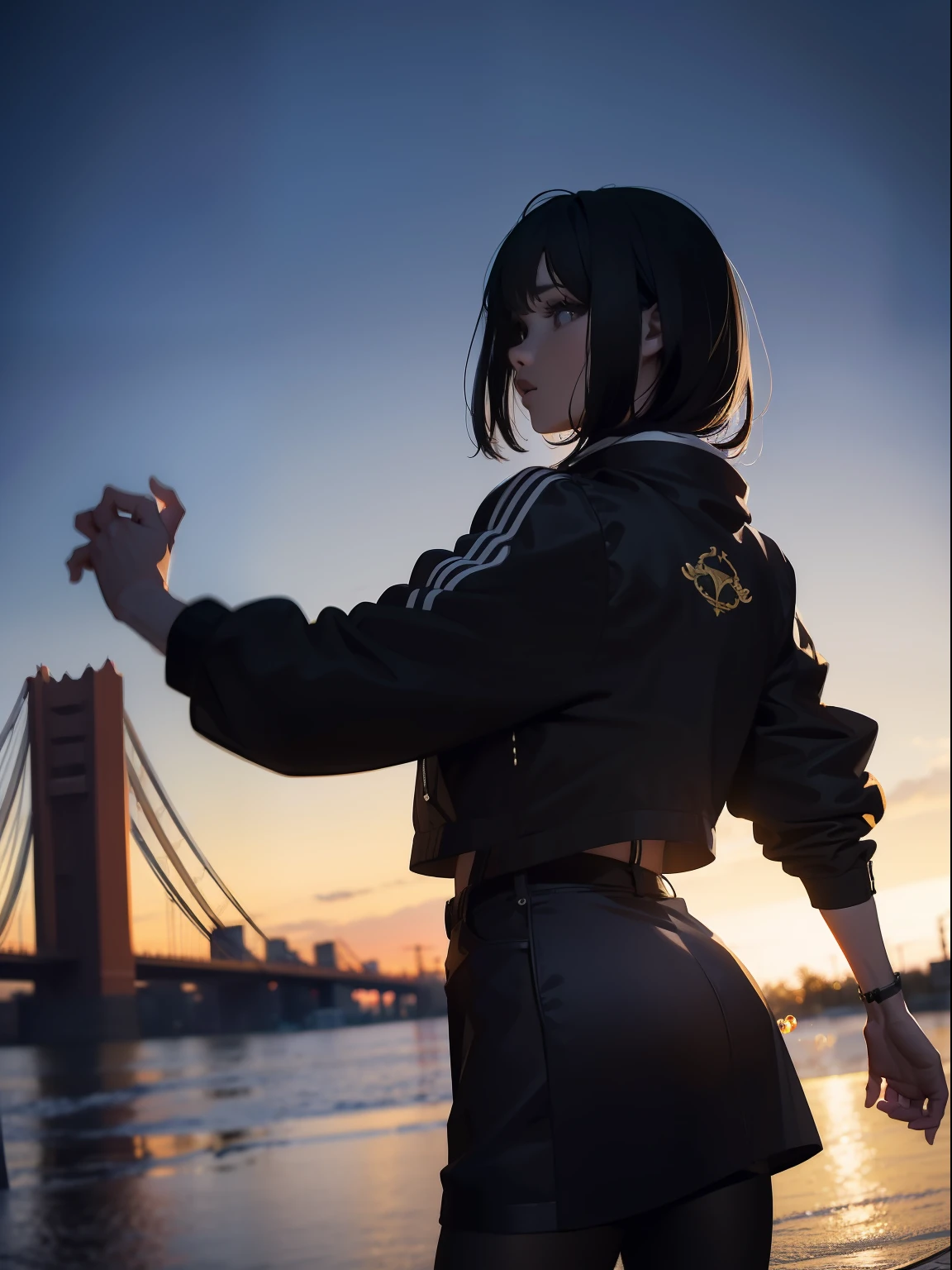 ((((catching a big blackbass by the lakeside)))),((Best Quality, masutepiece :1.3)),((( large mouth bass))),hight resolution,ultra-detailliert,Official art,Beauty and aesthetics,masterpiece,best qualtiy,ighly detailed,(1 Japanese woman),Black hair, long eyeslashes, Solid Circle Eyes, deadpan, drop shadow, Atmospheric perspective,Super Detail, ccurate, Best Quality, small brest,(Black jacket:1.1),top-quality, 8K, nffsw, Hi-Res, absurderes:1.2, blurry backround, bokeh dof:1.2, a picture, (Raw photography:1.2), (Photorealsitic:1.4), (masterpiece:1.3), (intricate detailes:1.2), Atmospheric perspective,Super Detail, ccurate, Best Quality,