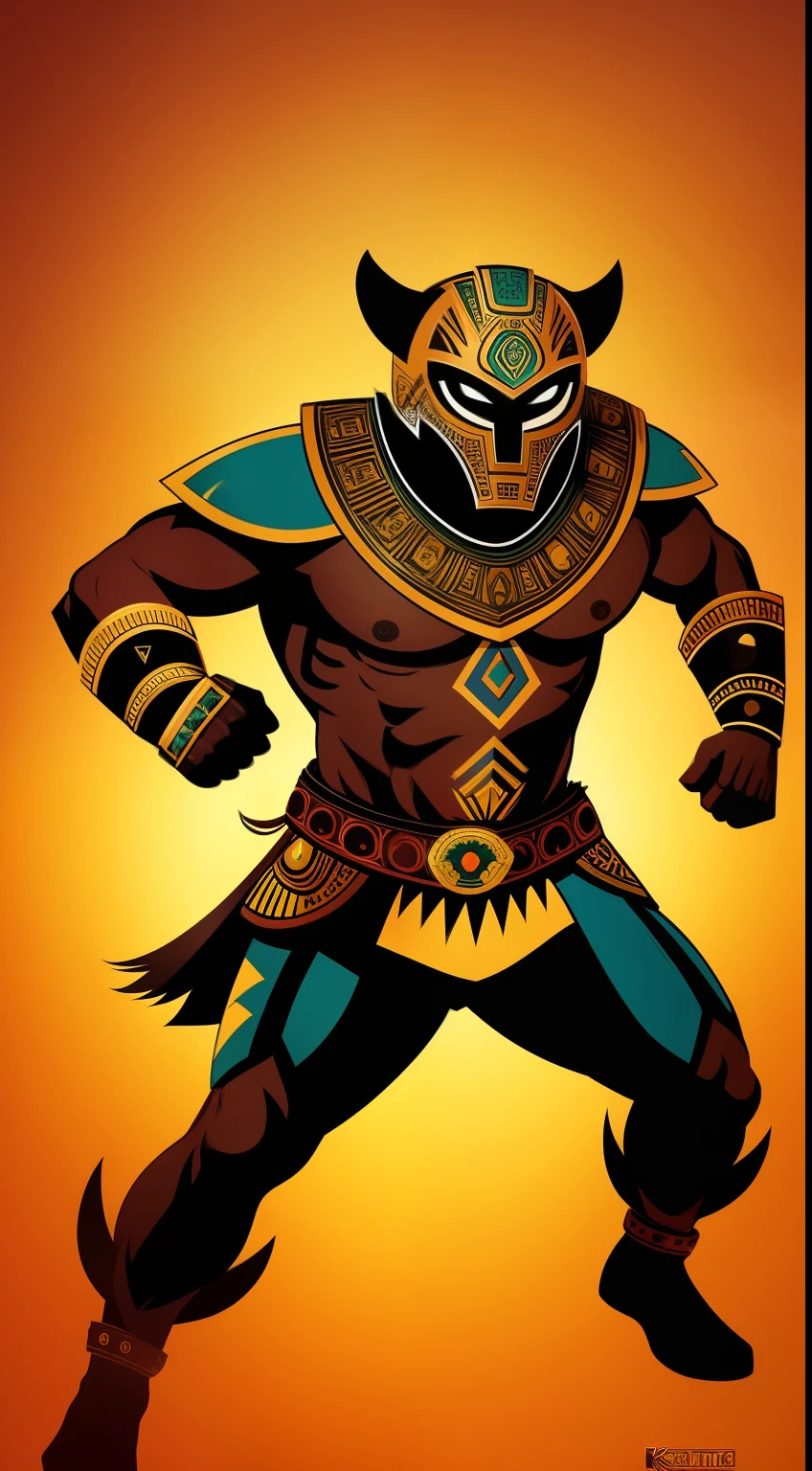 (8k), Ultra resolution 8K, Stunning illustration of a hero wearing a jaguar mask helmet, Athletic Body Aztec Warrior Costume