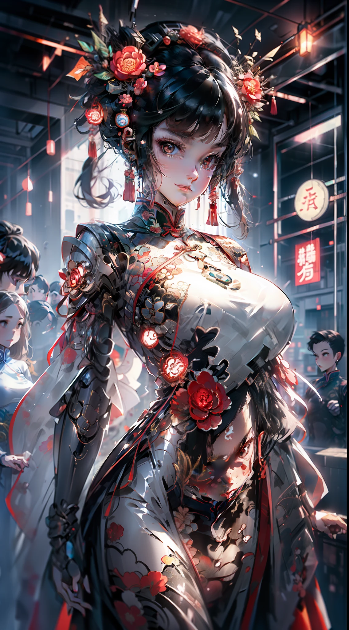 1个Giant Breast Girl，on cheongsam
