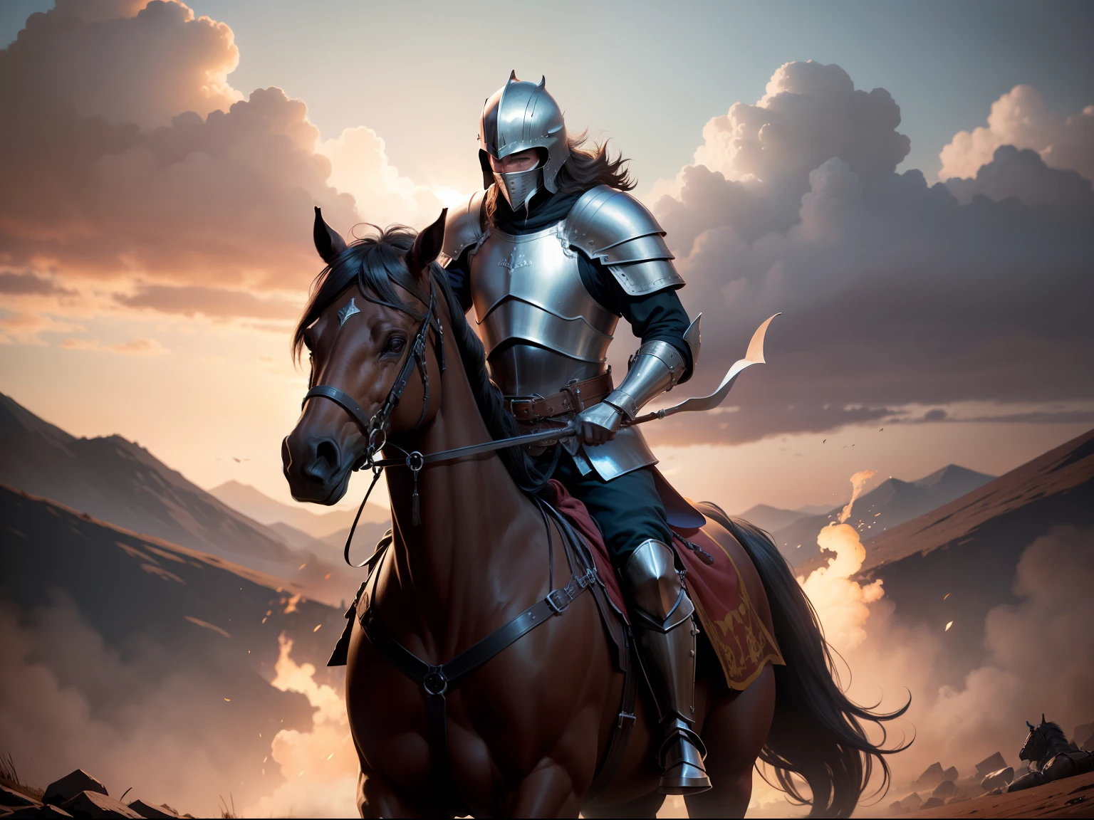 hightquality, Best Quality, Cool, in 8K, Battlefield, medieval times, equine, s Armor