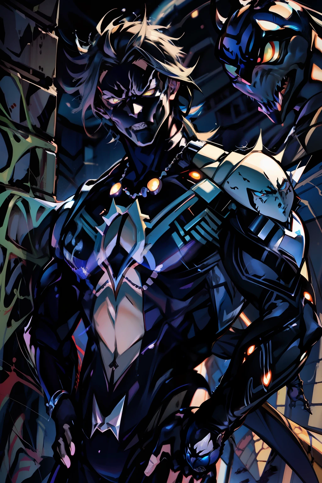 《the original god》Arataki Kazuto , male people, chest muscle, Sexy , Venom symbiote for your body, Black mucus of the body , into venom, venomize,Black bodysuit,(Cloak),Red cape,Abs,(Adult male)((Venom possession,venom symbiote)),over-Tortoise Man,Battle damage,((Masterpiece)), ((Best quality)), Ultra detailed,((illustration)), Dynamic Angle, Detailed light, (Delicate eyes), Floating, 1boy, Male focus, Head, Clothing, Yellow eyes, necklace, tattoo, (Forehead:0.8), (ahoge:0.8), jewelry, brunette color hair,apathy,Ray, chest muscle, Sexy , Venom symbiote for your body, Black mucus of the body , (into venom), Venom,frontage,Bust photo,White tight-fitting top,spiderman outfit,style of anime4 K, 4K anime wallpaper, Badass anime 8 K, 4 k comic wallpaper, young anime man, Anime boys, Anime wallpapers 4 k, Anime wallpaper 4K, High quality anime art style, Anime moe art style, Anime art wallpaper 8 K, Anime art wallpaper 4 K, RGB lighting,