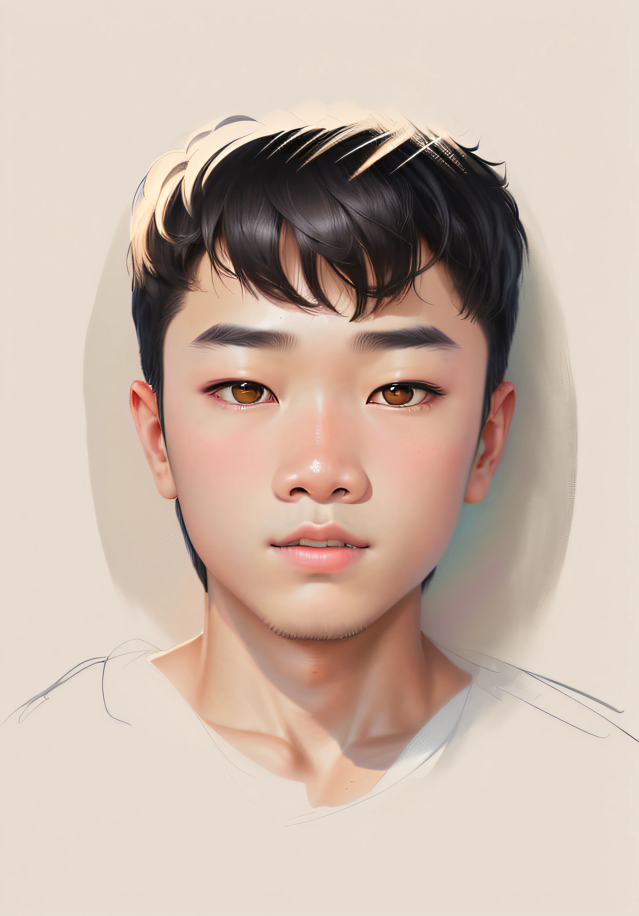 a drawing,A boy with a surprised look on his face, detailed face of a asian boy, portrait of kpop idol, line art portrait, detailed face of a asian girl, face line drawing, portrait of female korean idol, south east asian with round face, Korean symmetrical face, thick line drawing, Asian face, portrait of jossi of blackpink
