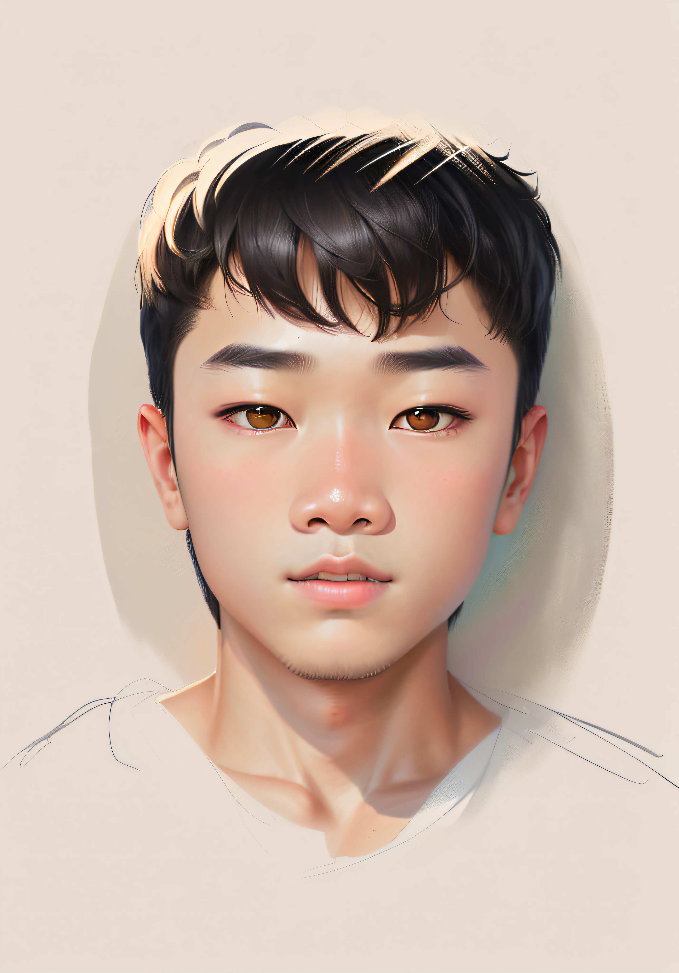 a drawing,A boy with a surprised look on his face, detailed face of a asian boy, portrait of kpop idol, line art portrait, detailed face of a asian girl, face line drawing, portrait of female korean idol, south east asian with round face, Korean symmetrical face, thick line drawing, Asian face, portrait of jossi of blackpink