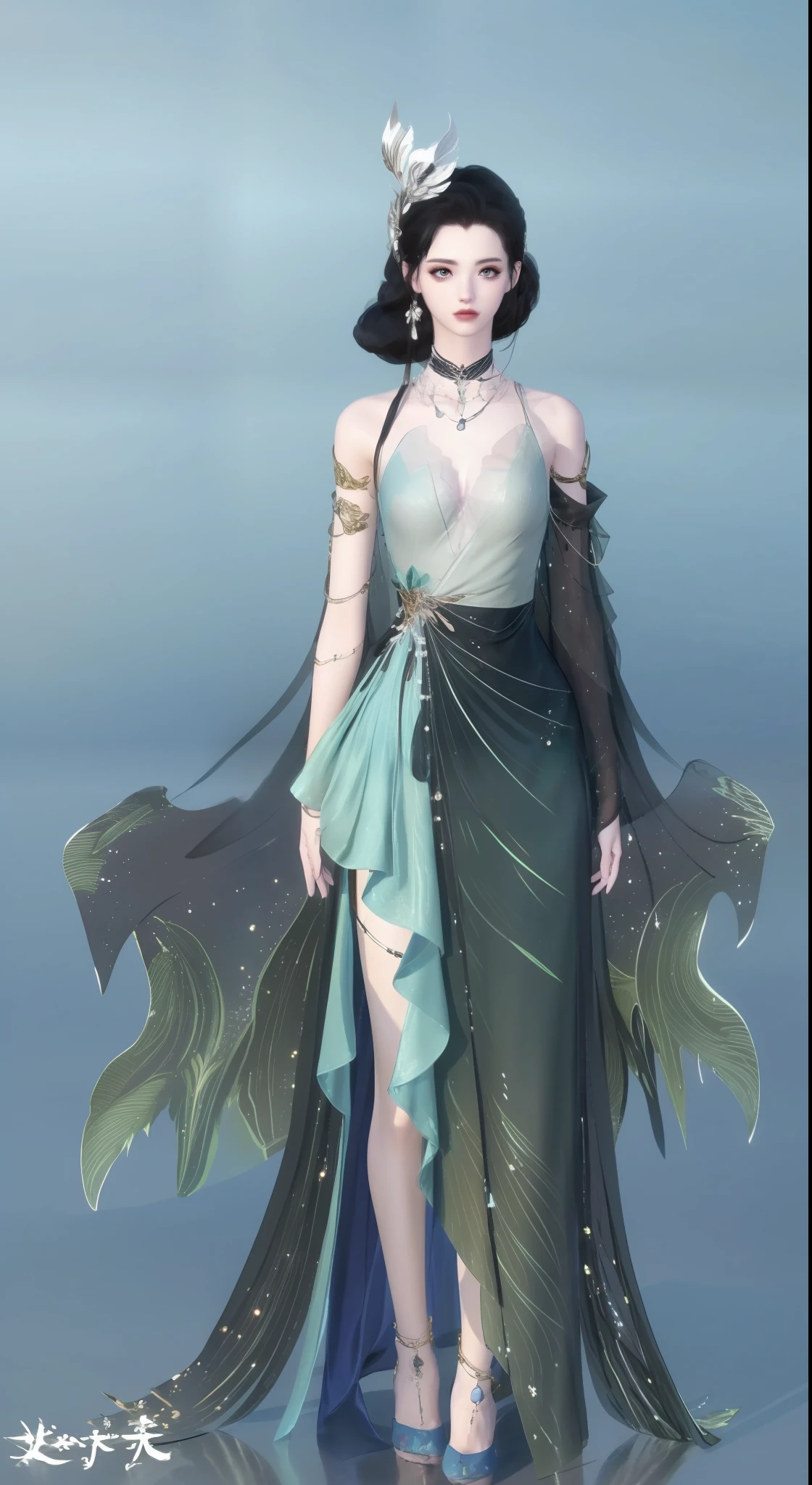 1 woman(beauitful face、Beautiful big eyes)、Full body standing painting、独奏,face to the viewer,Transparent background,Game character costume design,Super gorgeous dress、Sequins,Such as fish scales,Hanfu,high detal,cinematic colorgrade,Ultra photo realsisim,Digital SLR,white backgrounid,Ultra-high resolution,Sharp focus,tmasterpiece,hdr,8K,(The is very detailed的 CG unified 8k 壁纸)