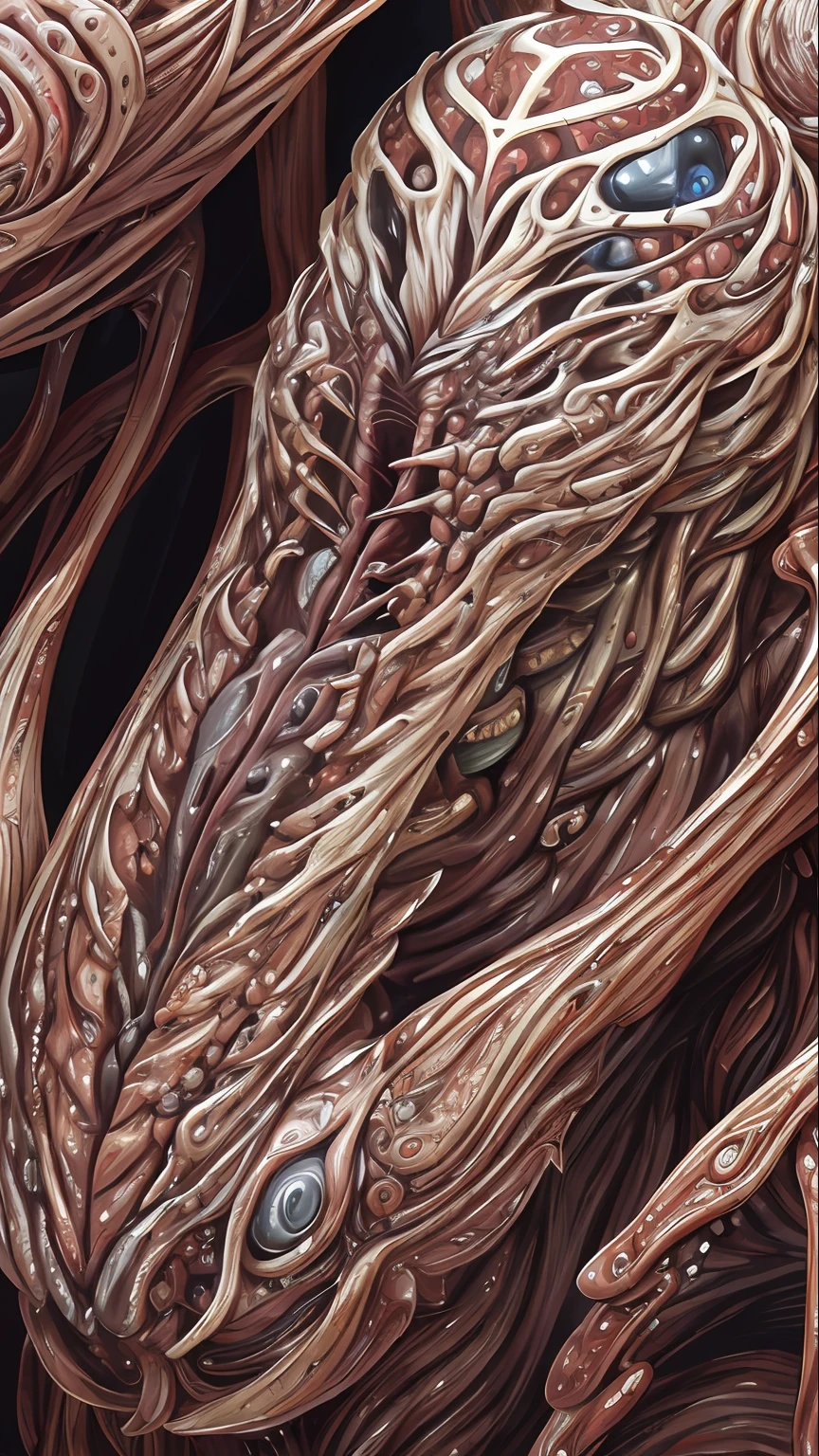 (masterpiece, best quality:1.2),ultra detailed, highest detailed, (body horror:1.4), (biomachine:1.3), (bloody:1.2), living being, (colorful:1.2), Hans Giger, many hands, (zentangle:1.2),