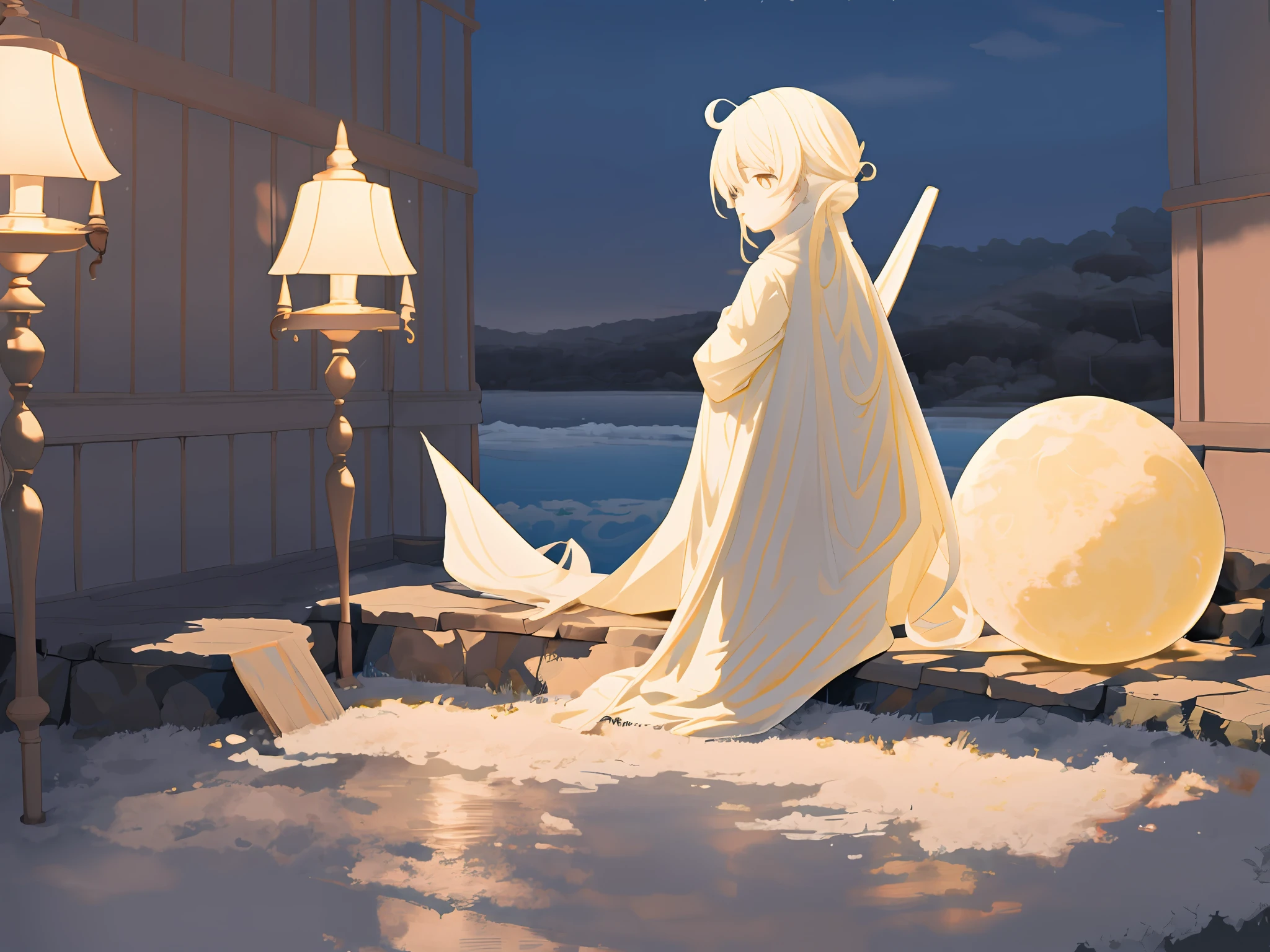 Uma paisagem com uma lua cheia e com um ambiente que apresenta paz,calm and solitude