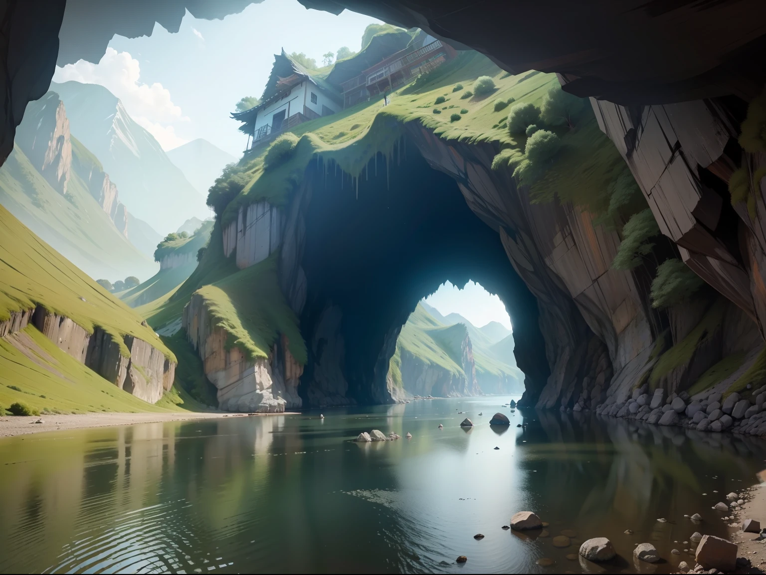 Entrance to the cave of the Immortal Mountain,Hole,Cave entrance,Dongkou River,Cave mouth pond