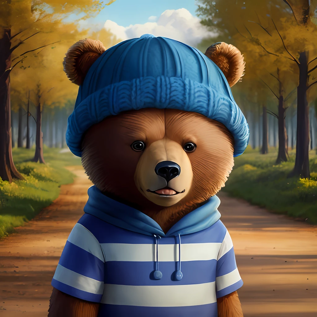 Stripes,Stupid bear,Wear a blue hat.
