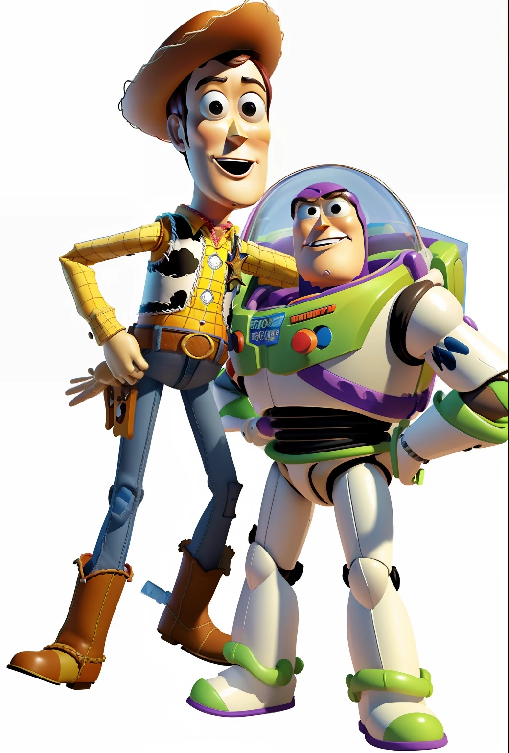 3D, TOY STORY, imagem em 3d, brinquedos, woody e buzz, altamente detalhada, Alta nitidez, max quality, TOY STORY 3d, sharp strokes, Uplighting, cinematic lighting, disney, pixar