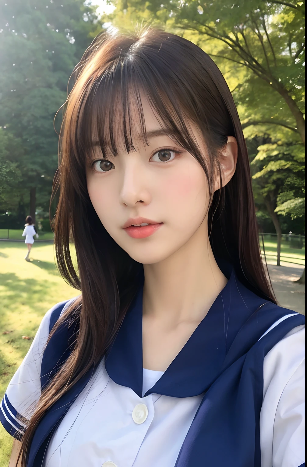 Close up portrait of woman walking in park in sailor suit、Japan Person Model、Young Sensual Gravure Idol、Young cute gravure idol、Realistic Young Gravure Idol、Realistic sensual gravure idol、Young gravure idols、sophisticated gravure idol、奈良美智、Young skinny gravure idol、beautifull asian girl ever、oppai