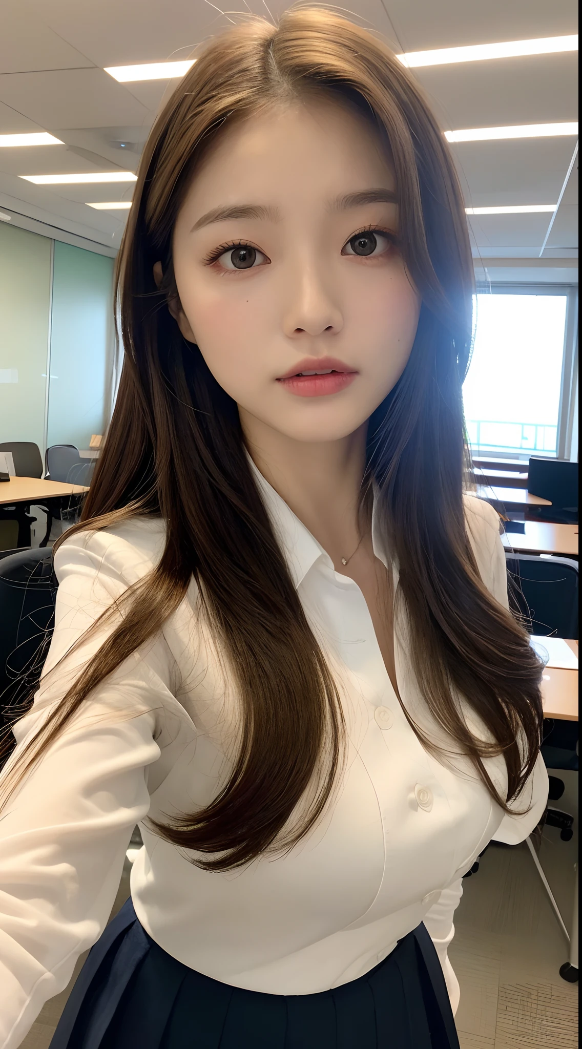 - [ ] photorealistic:1.37, masterpiece, best quality, raw photo, absurdres, uhd, 1girl, wavy hair, brown hair , looking at viewer, in the large meeting room of the office in the high tower office building in  Tokyo ,Tokyo tower,intricate detail, detailed background, detailed skin, pore, highres, hdr , presentation to ten men , beautiful model, soft light to the face,JP_MODELS , midium breasts, a 30 yo woman ,((white uniform shirts))