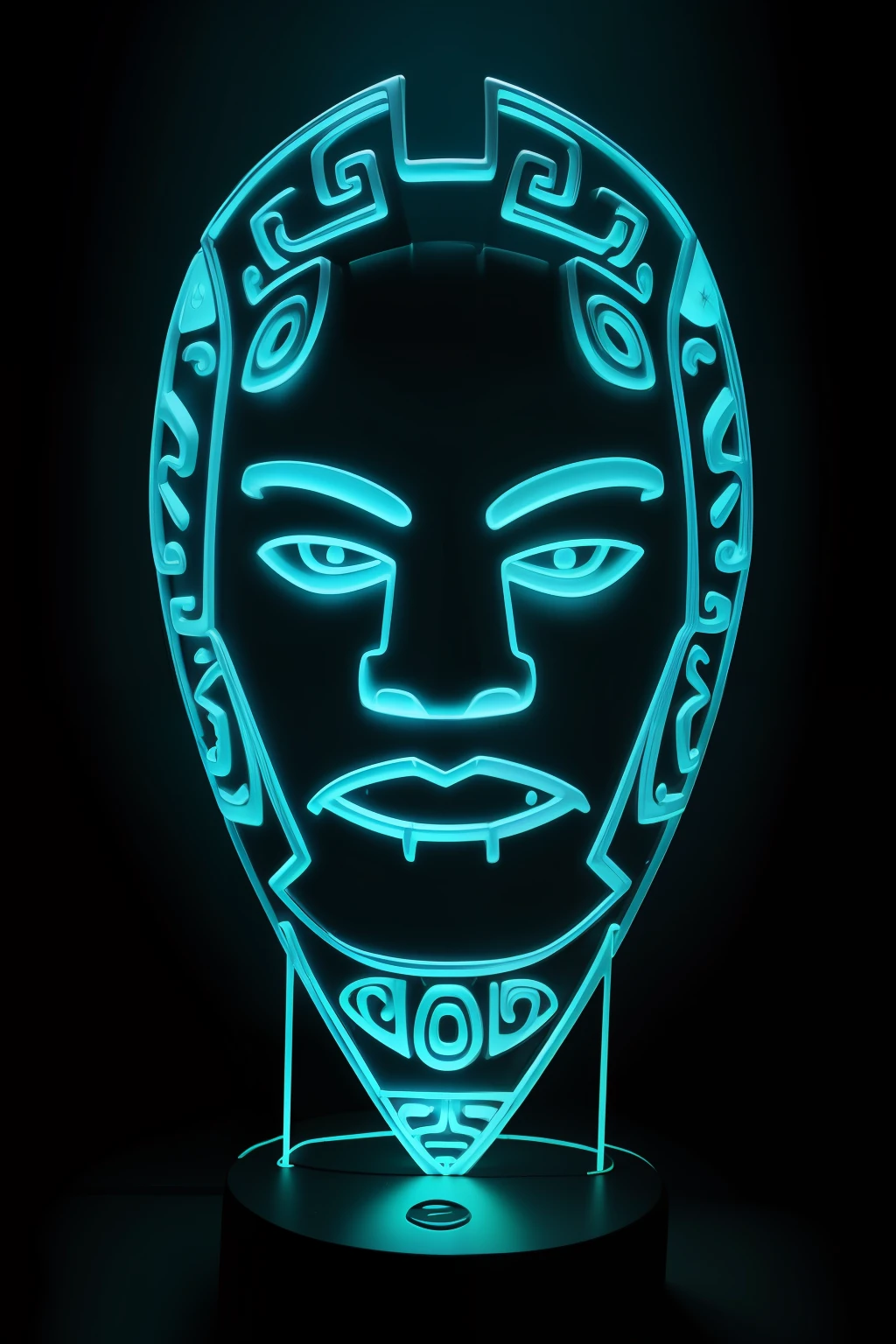 neon glowing maori tiki sculpture3d realistic 16k