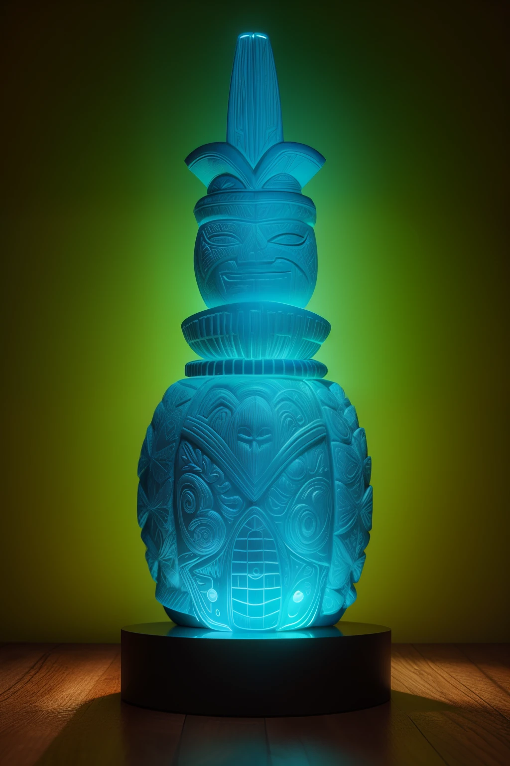 neon glowing maori tiki sculpture3d realistic 16k