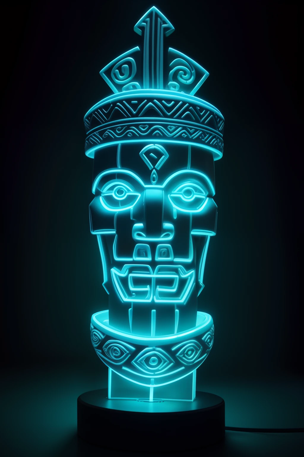 neon glowing maori tiki sculpture3d realistic 16k