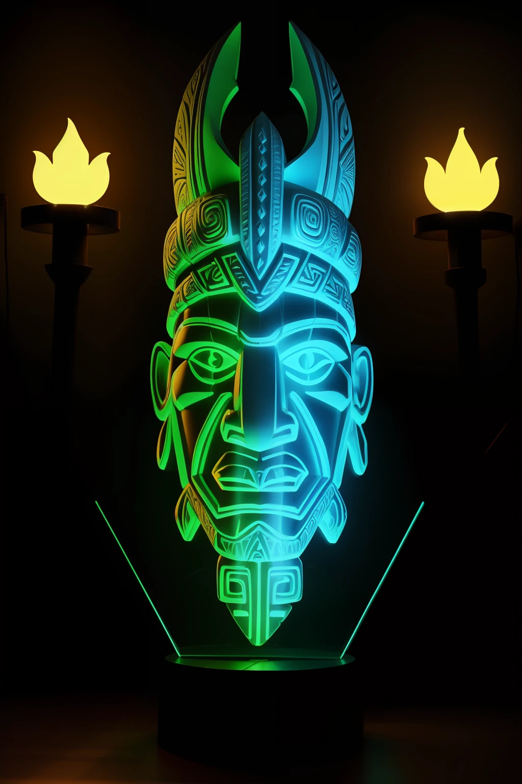 neon glowing maori tiki sculpture3d realistic 16k