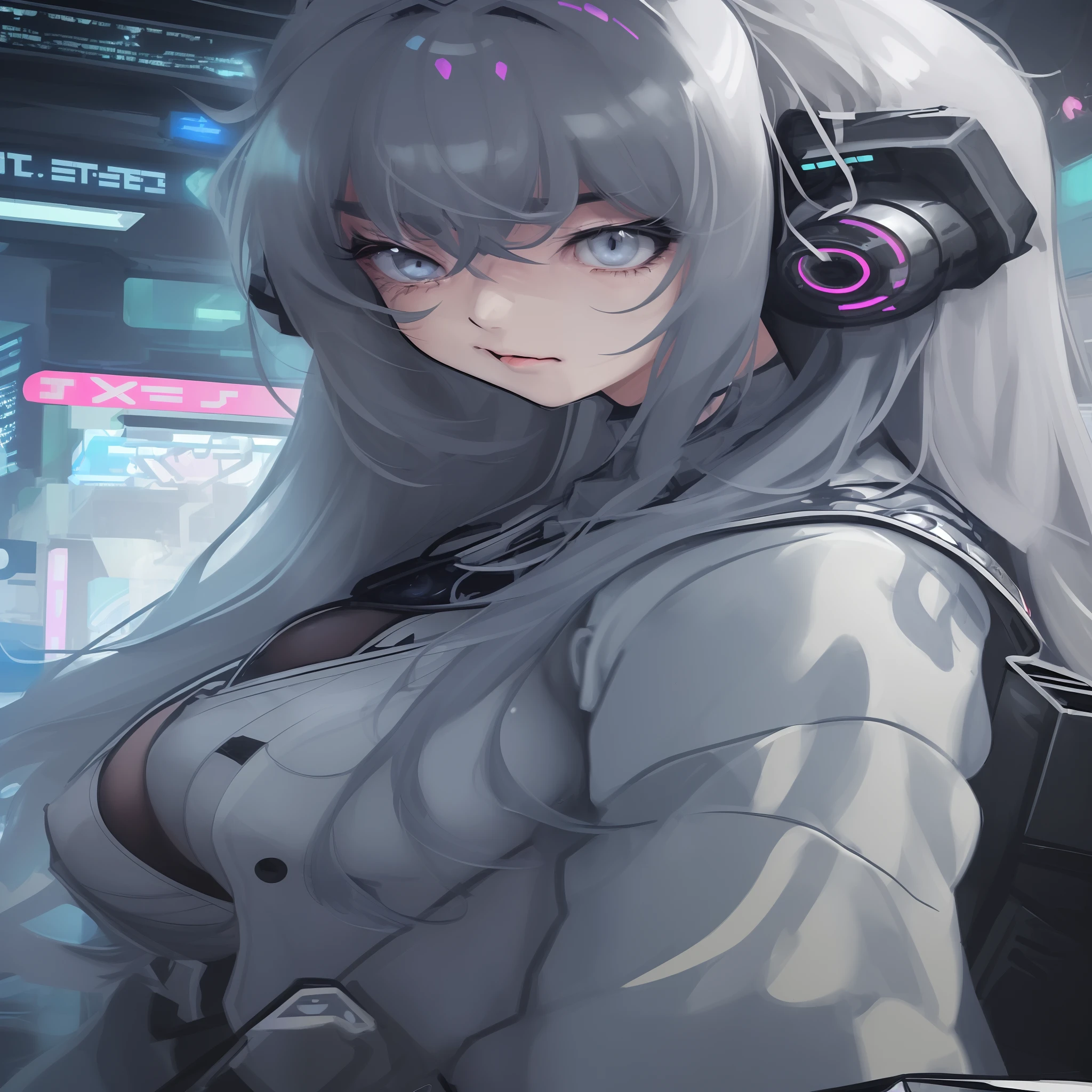 Girl in Cyber City、(Colossal tits、Long gray hair、Cool Face)