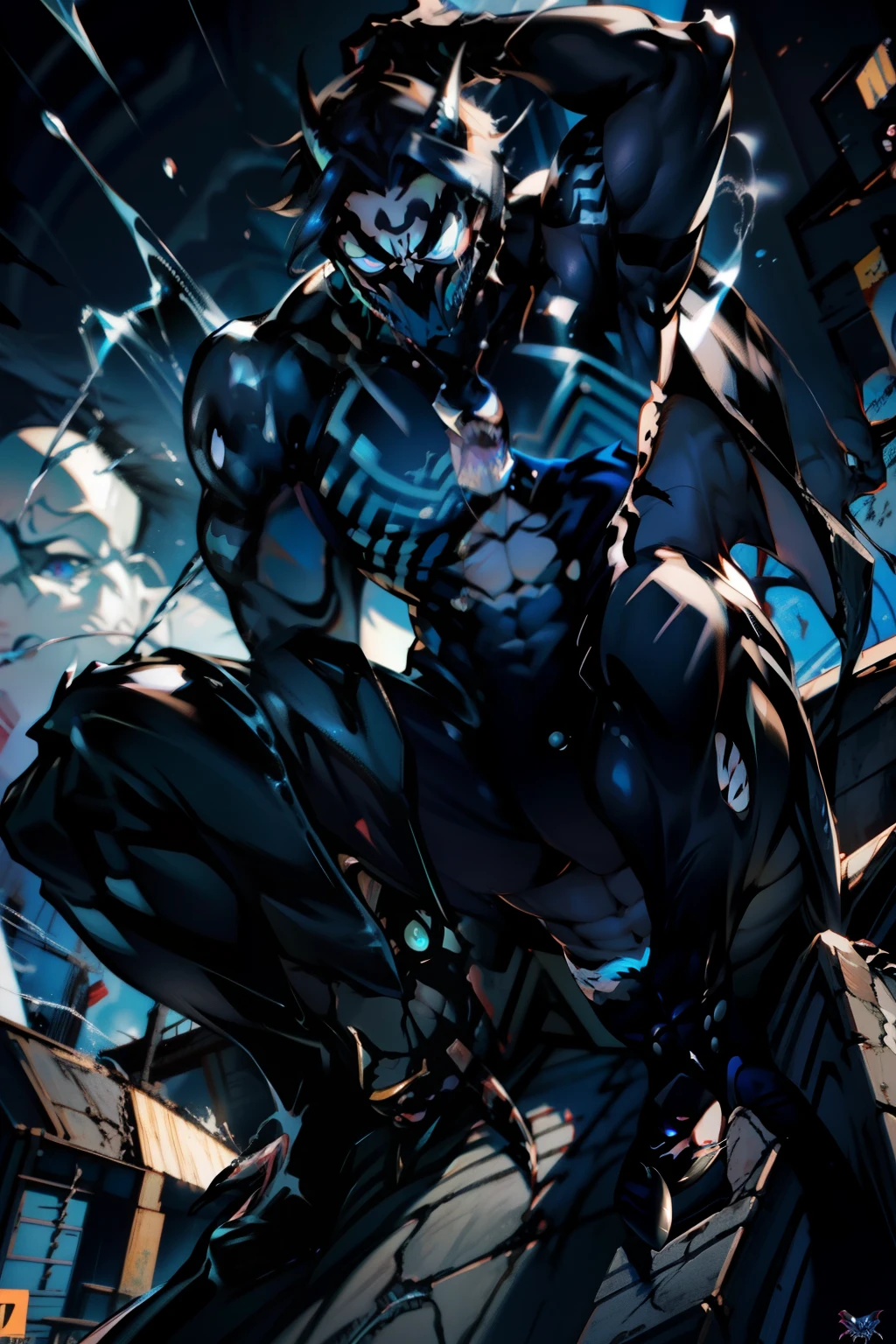 《the original god》Arataki Kazuto , male people, chest muscle, Sexy , Venom symbiote for your body, Black mucus of the body , into venom, venomize,Black bodysuit,(Cloak),Red cape,Abs,(Adult male)((Venom possession,venom symbiote)),over-Tortoise Man,Battle damage,((Masterpiece)), ((Best quality)), Ultra detailed,((illustration)), Dynamic Angle, Detailed light, (Delicate eyes), Floating, 1boy, Male focus, Head, Clothing, Yellow eyes, necklace, tattoo, (Forehead:0.8), (ahoge:0.8), jewelry, brunette color hair,apathy,Ray, chest muscle, Sexy , Venom symbiote for your body, Black mucus of the body , (into venom), Venom,frontage,Bust photo,White tight-fitting top,spiderman outfit,style of anime4 K, 4K anime wallpaper, Badass anime 8 K, 4 k comic wallpaper, young anime man, Anime boys, Anime wallpapers 4 k, Anime wallpaper 4K, High quality anime art style, Anime moe art style, Anime art wallpaper 8 K, Anime art wallpaper 4 K, RGB lighting,