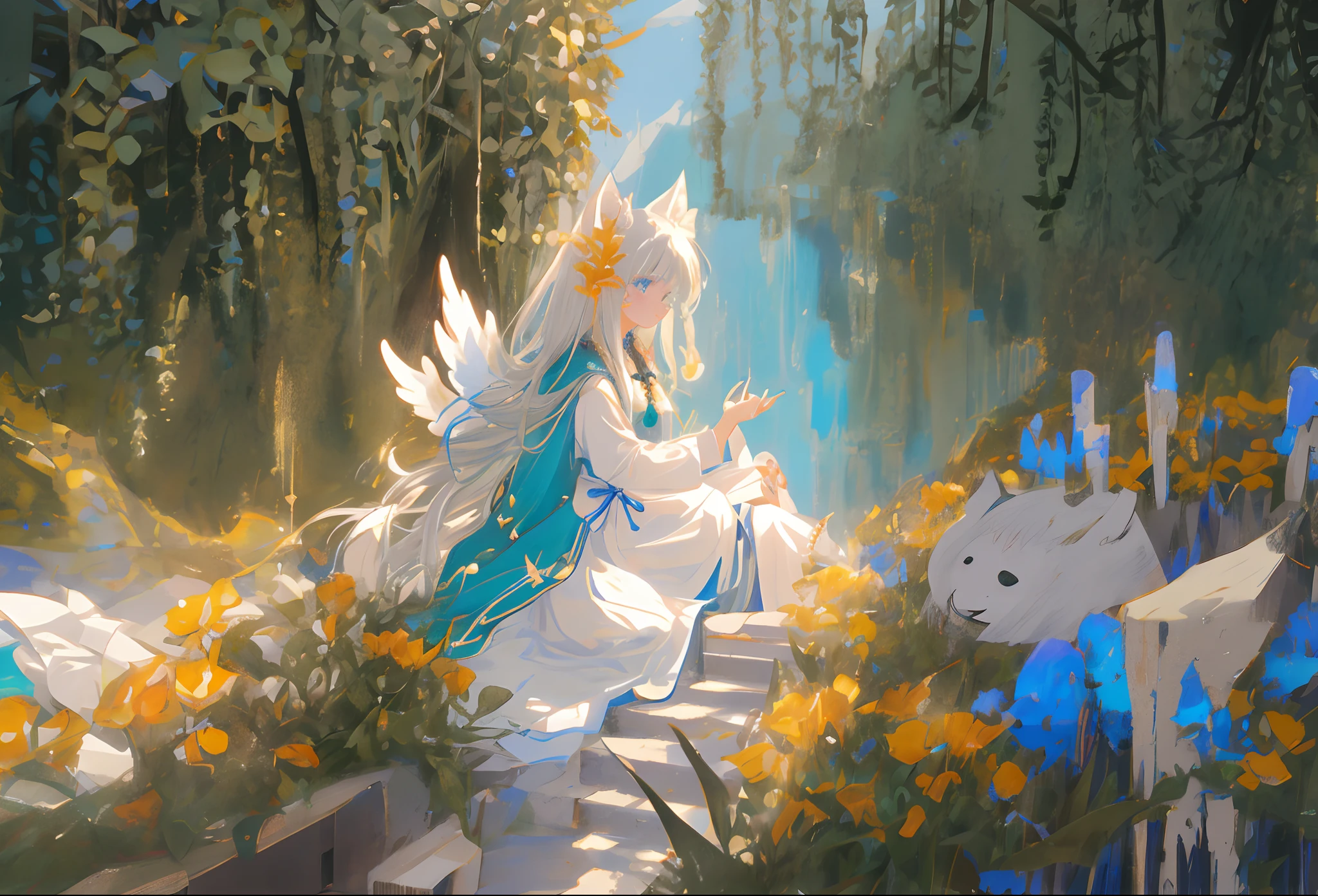 angelicales，elvish ears，manor，Side Body，having fun。