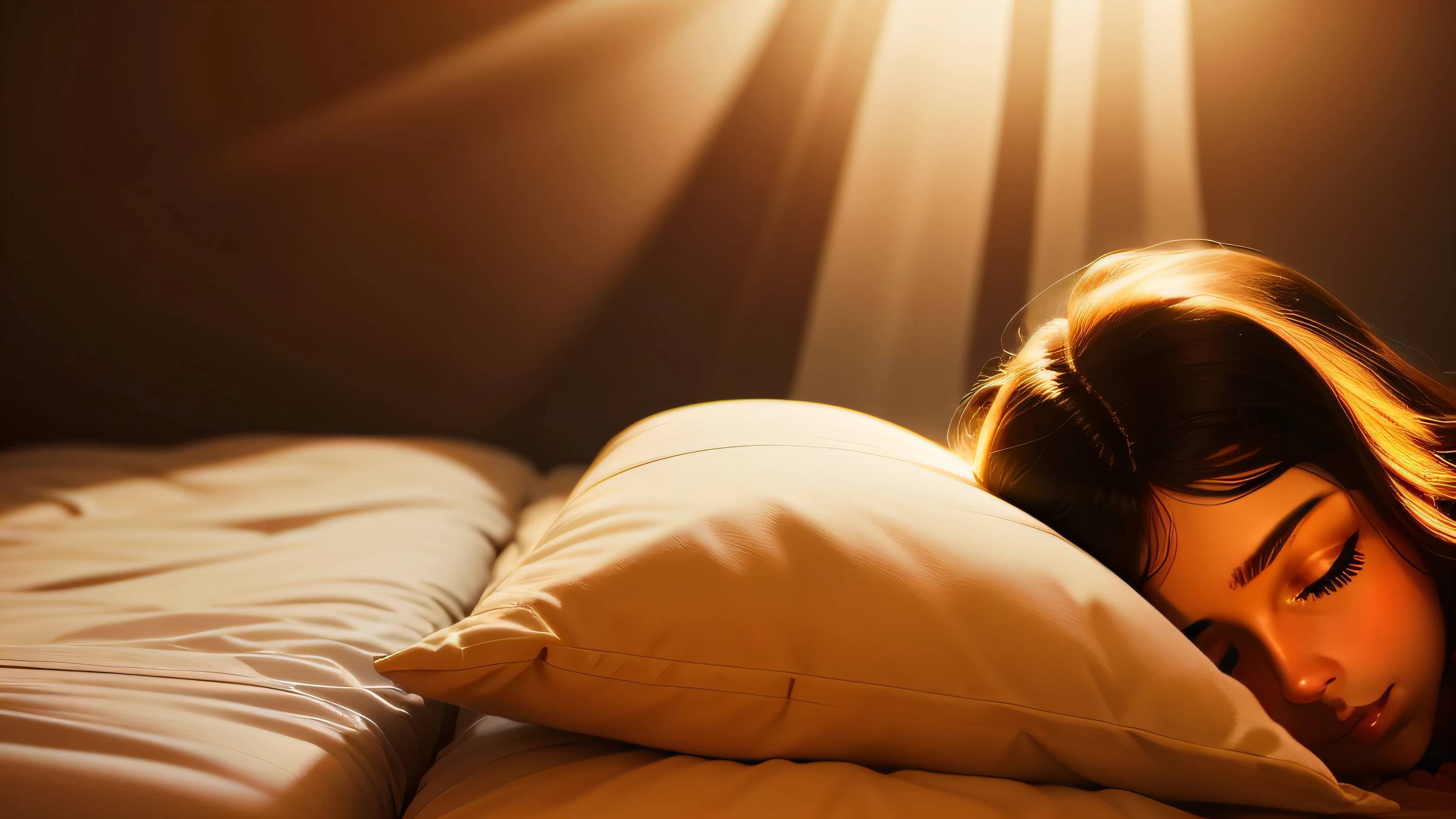 quarto a meia luz ,uma cama , pessoa dormindo , luz de vela , natural, realista
