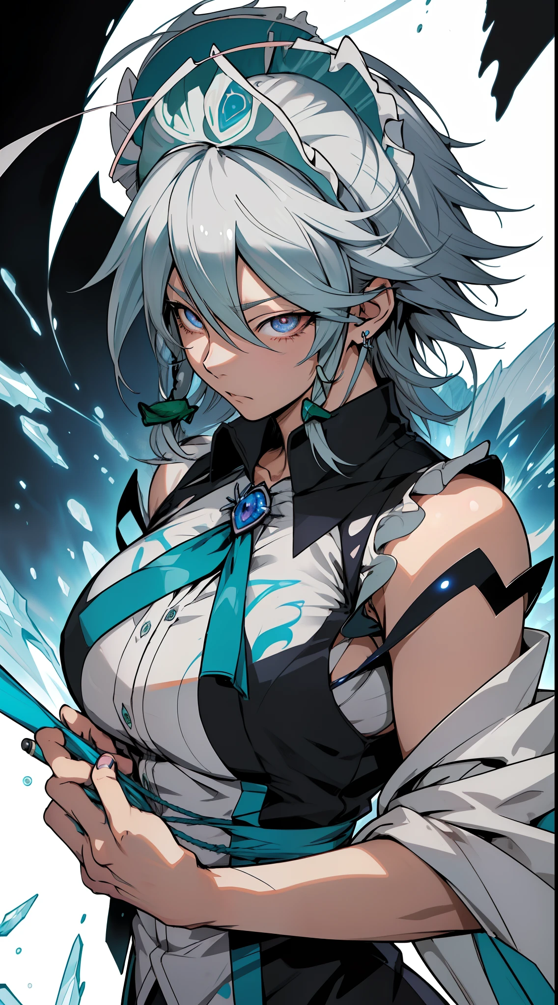 (anime) . female ((((Sakuya Izayoi: 2.0)))) (deep blue eyes + silver hair) . (Masterpiece: 1.8), (64k quality), (final fantasy artwork concept), detailed (manga eyes + hair + clothes + body + face + colors + shoulders + eyes (globular + transparent + liquid) + (sharper drawings) + (shiny jewelry) + (clothes folds) + (rounded eyes) + (consistent clothes) + (clothing features) + (eyes line), better (colorful + (coarser line) + (black line) + finishing . [Drawing] (Anime (Manga (Comics))) + (Coarse Line: 1.8) + (Black Line: 1.8) + (Color: 1.8) + (Clean: 1.8) + (Contrast: 1.8) + (Black Outline: 1.8) + (adjusted colors: 1.8) + (shadow set: 1.8) + (manga eyes: 1.8), ((made homogeneous: 1.3))