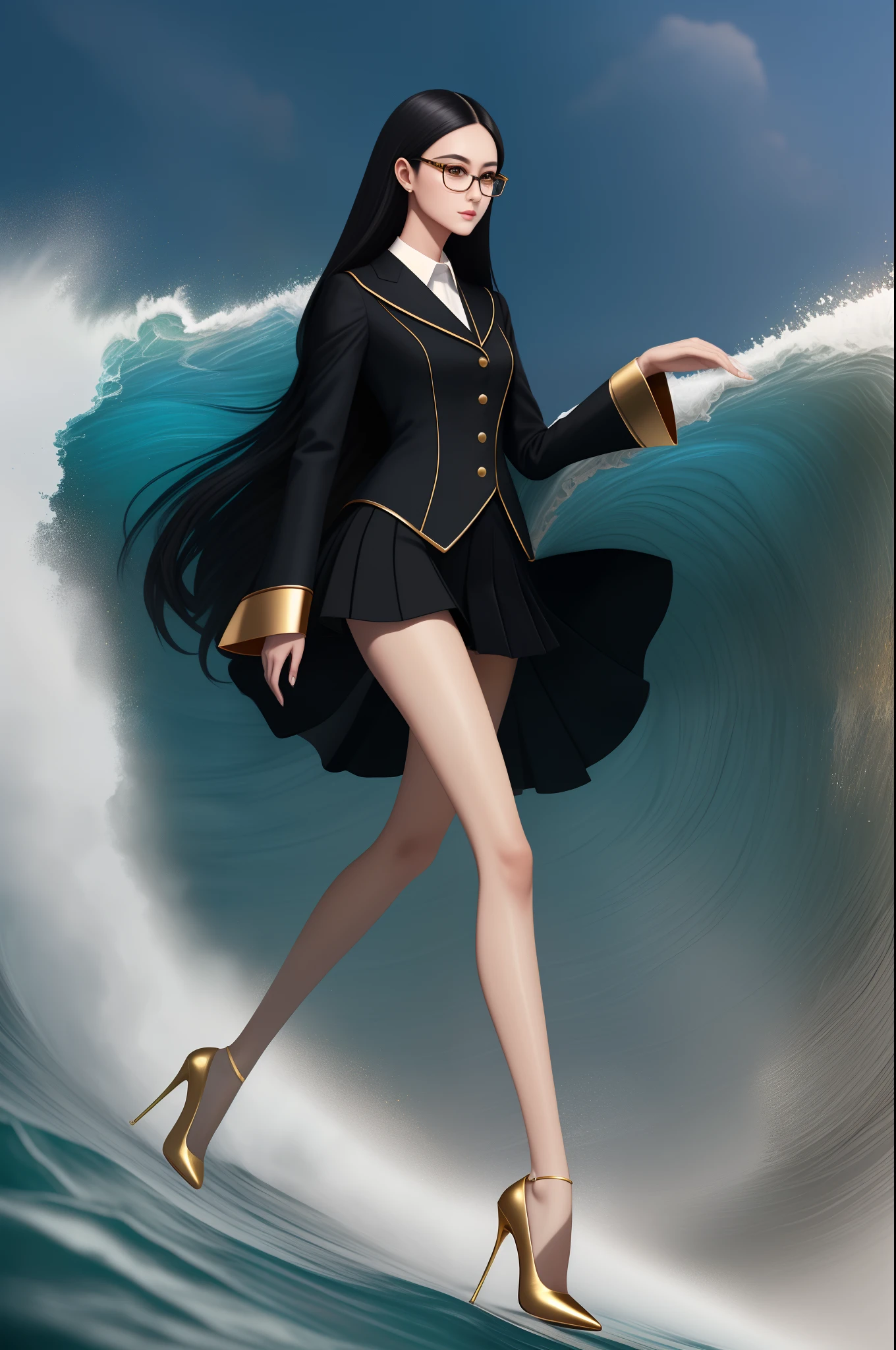 Big waves，Skin whitening，Beautiful，Long legs，Royal sister，blacksilk，JK，high-heels，4K，8K，gold-wire glasses，tall nose bridge，largeeyes，Valentino，Teacher's uniform