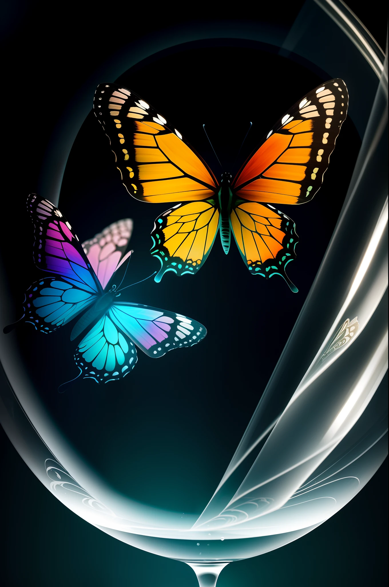 butterfly closeup inside a glass bubble, masterpiece by ncwinters, mystical surreal ,