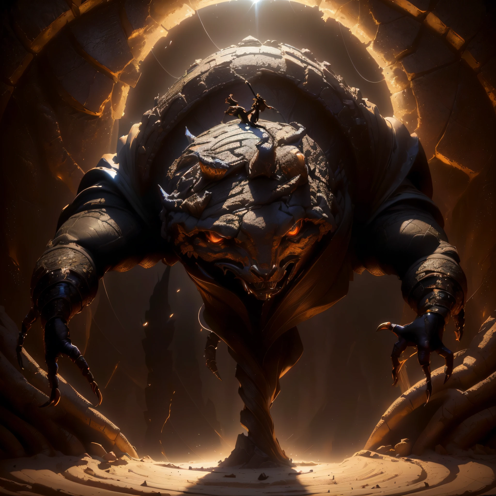 There is a large creature with a man on its back, Unreal Engine 5 4 K UHD imagem, Unreal motor 4k papel de parede, unreal engine 5 render dramatic, Unreal Engine 5 Arte Digital, Unreal Engine Arte de fantasia, Fantasy Style 8k Octane Rendering, unreal engine render concept art, motor unreal 5", arte conceitual de balrog, (octan render) estilo fantasia