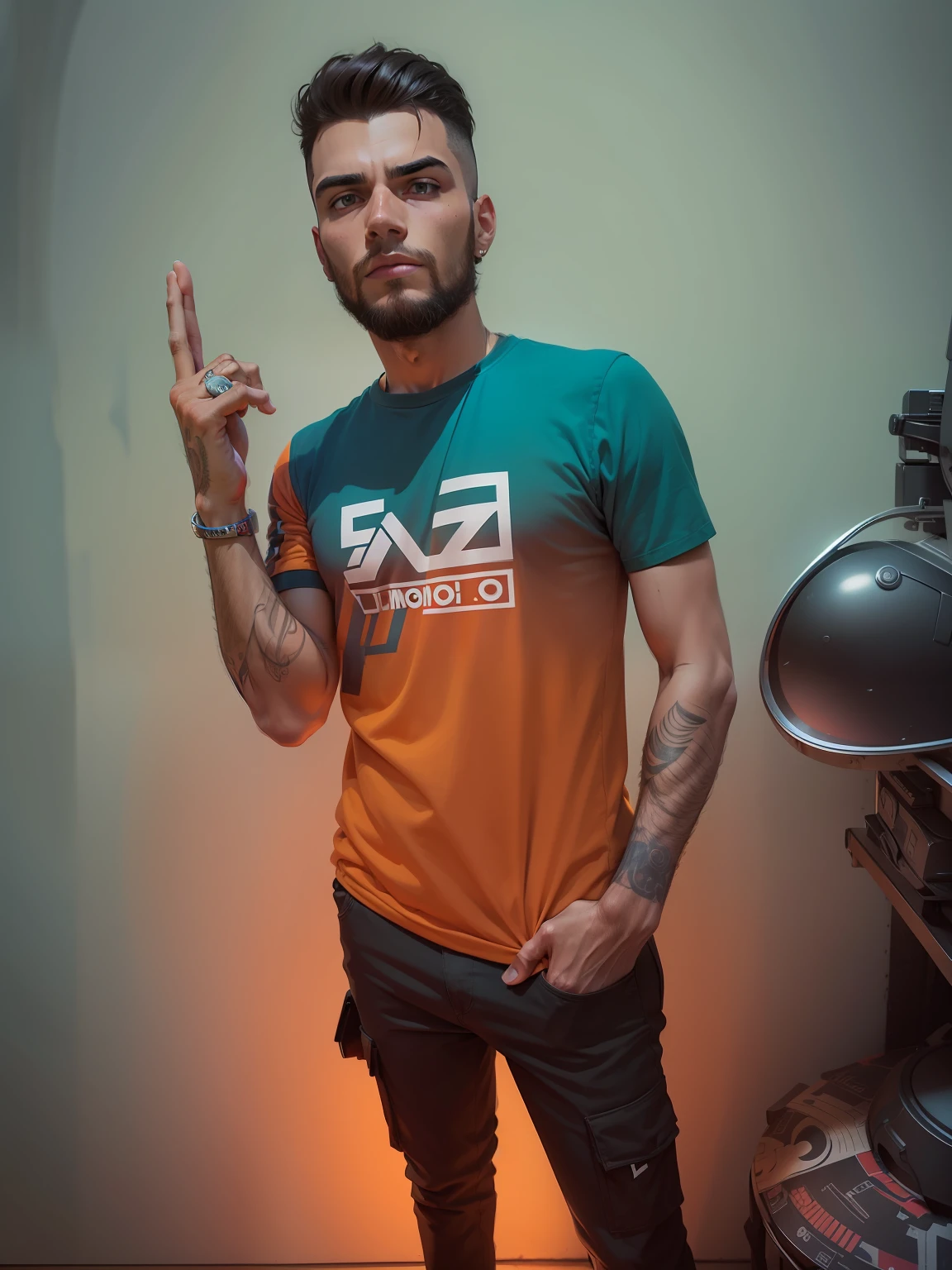 jovem descolado, homem, graphic designer, designer profession, with arms crossed, fundo de cores, designer de qualidade, mentor --auto --s2