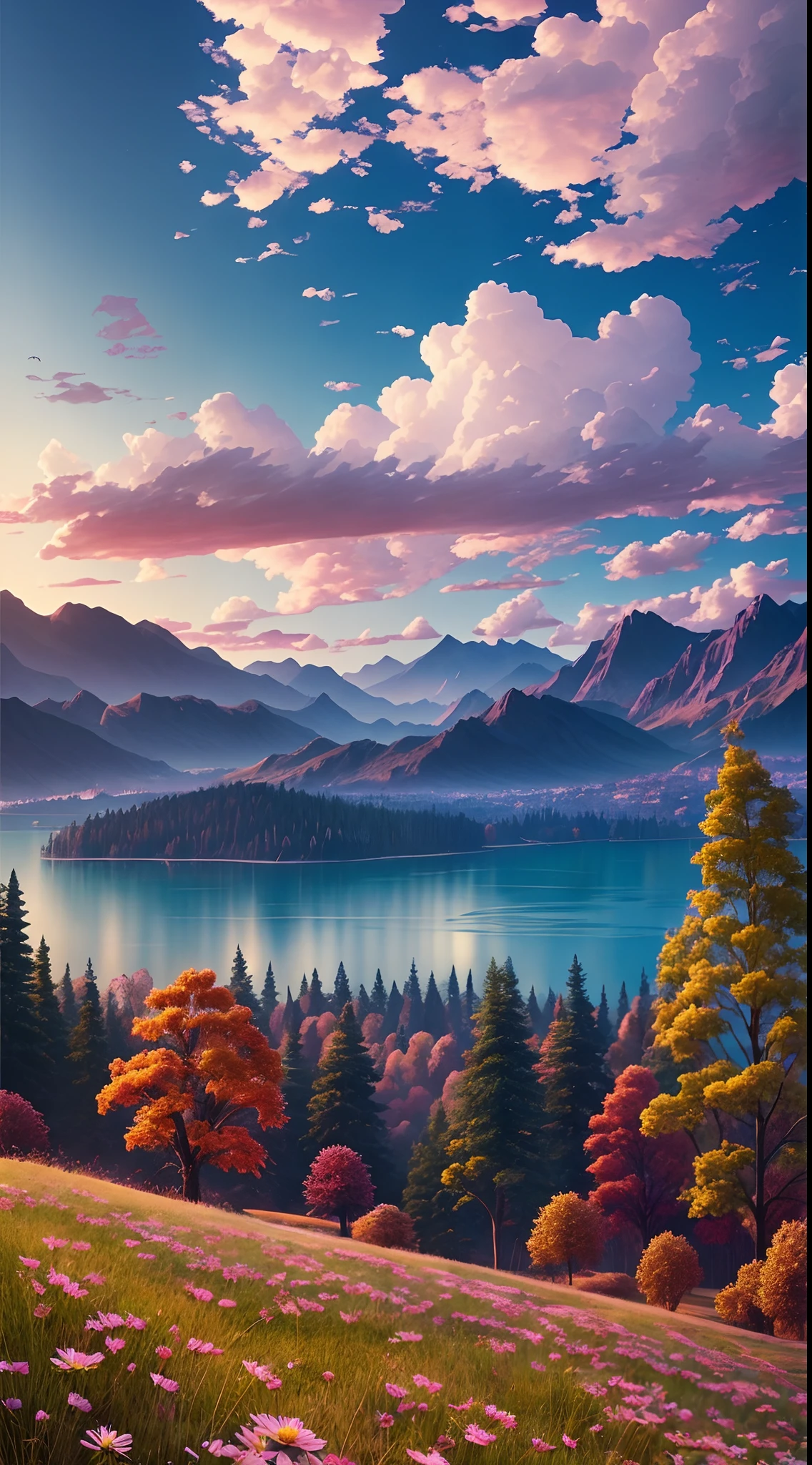 tmasterpiece，Best quality at best，high qulity，the Extremely Detailed CG Unity 8K Wallpapers，scenecy，exteriors，autumnal，Skysky，​​clouds，daysies，mont，scenecy，Eau，The tree，blue-sky，naturey，lakes，rios，Two old men climbing up，award winning photography，Background bokeh，depth of fields，hdr，blooms，color difference，真实感，The is very detailed，Trends on ArtStation，Trends on CGSociety，iintricate，high detal，dramatics，Midjourney Art
