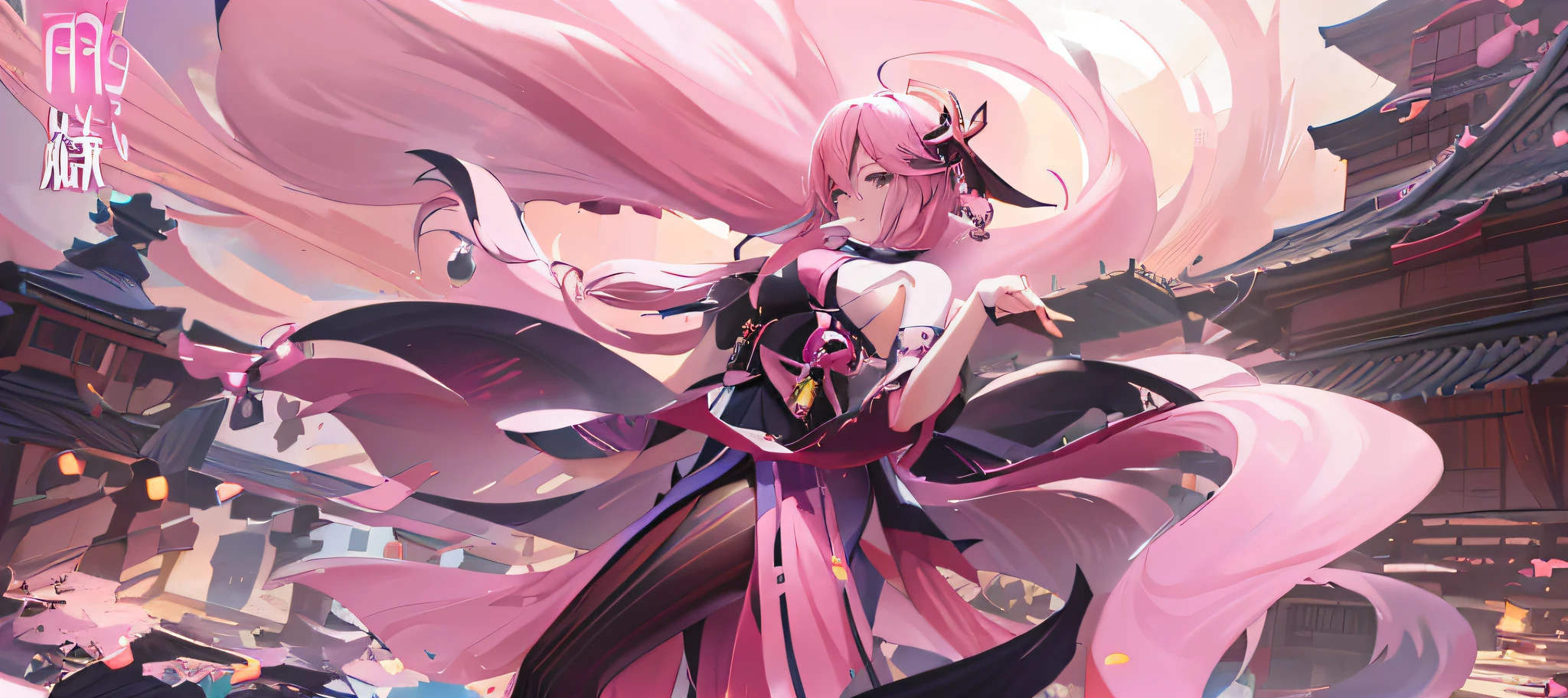 Anime girl in pink dress,Black cape and pink hair, sakura haruno, Kushatt Krenz Key Art Women, zerochan art, Anime goddess, Best anime 4k konachan wallpaper, Digital art on Pixiv, pixiv contest winner, Keqing from Genshin Impact, Ayaka Genshin impact, Sakura Haruno