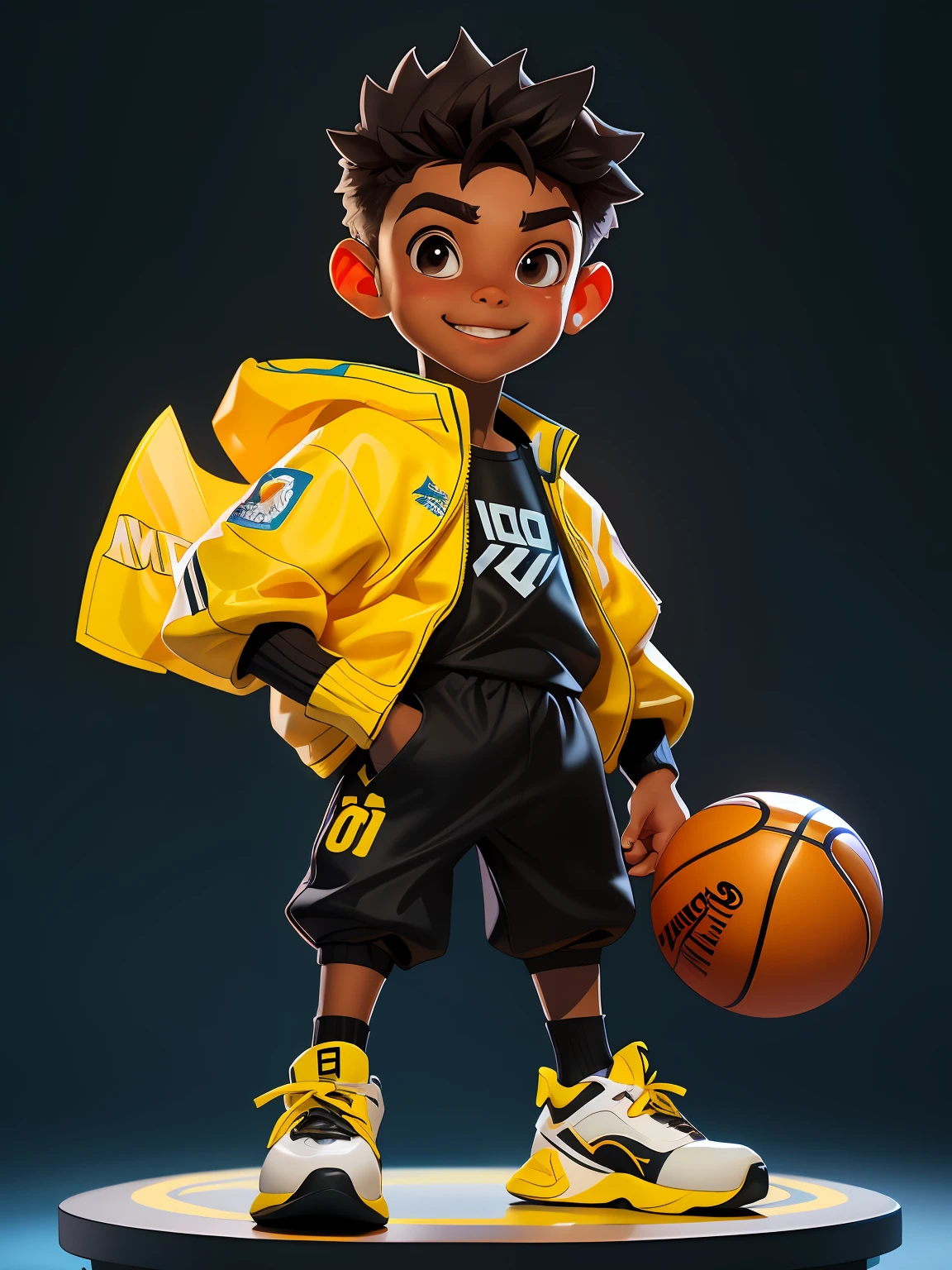 Menino negro de 10 anos,rumo ao futuro,tmasterpiece,HighestQuali,((Fotorrealista:1.4))tmasterpiece,(tmasterpiece,Best quality at best)Cinco garotinhos fofos,Vestindo basketball shoes,bola de basquete,Olhos Elaborados,sorriso feliz,clean backdrop,renderizado,illustratio,muito delicado bonito,CG altamente detalhado,tamanho do arquivo enorme,super detalhamento,超A high resolution,A high resolution,Very detailed,((olhos e rostos muito detalhados)),olhos lindamente detalhados,rosto muito delicado, perfect lighting,Luz Facial,Cores Naturais,((Menino de 10 anos), fundo branco e simples