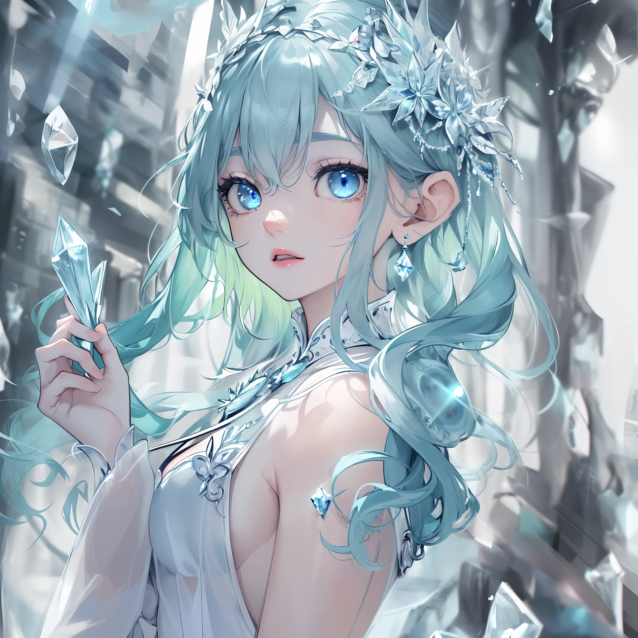Girl in the crystal world、(Blue eyes、An ultra-high picture quality、Real Texture)、Delicate body、Looks like a goddess