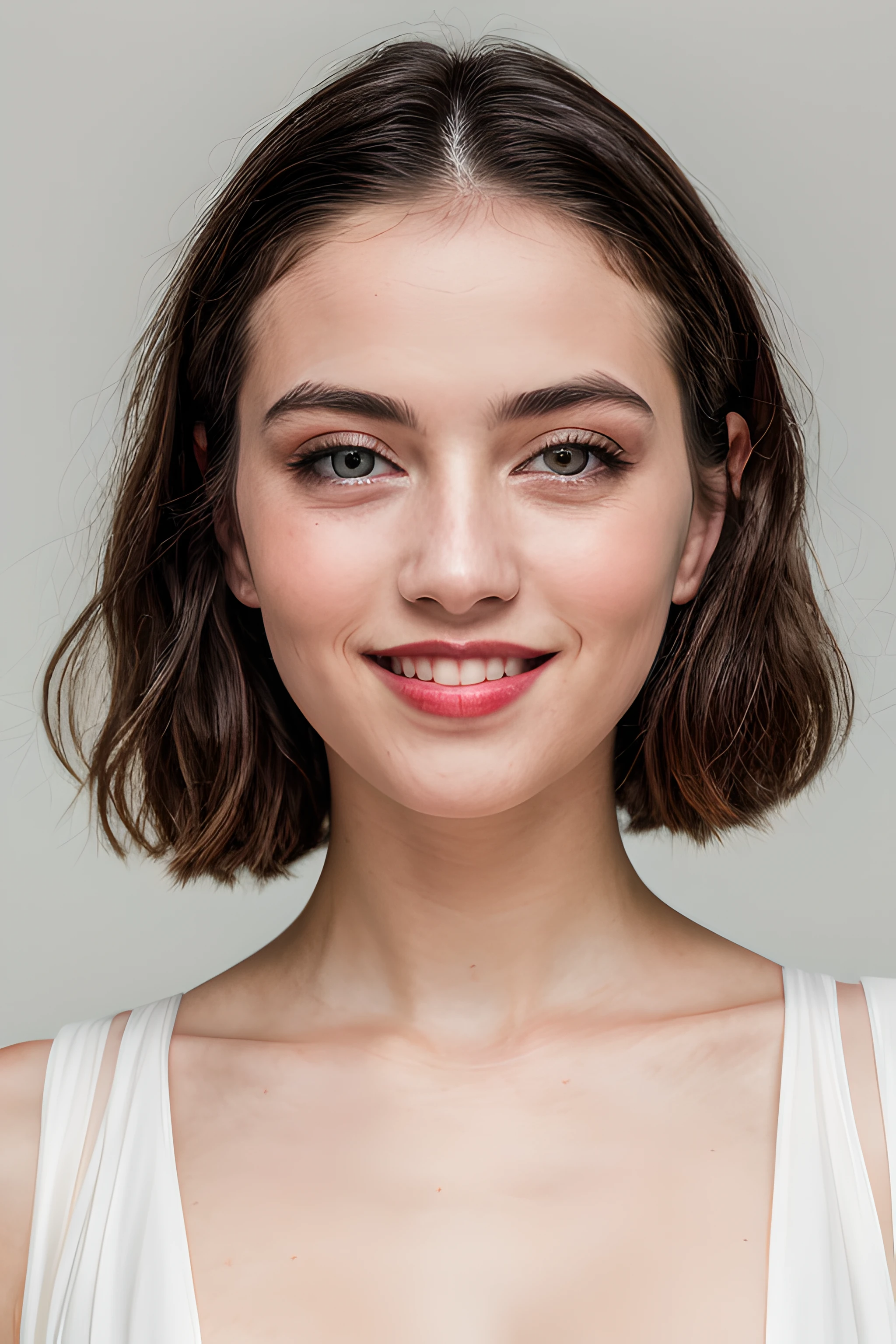 (RAW Photo, DSLR, 8K, HDR), minimalism photography, (medium shot), masterpiece, award winning photo,(absurdres, highres, ultra detailed, beautiful and aesthetic:1.2), half-body fashion portrait of a model girl, smiling, traditional clothes, lifelike skin texture, beautiful eyes, ethereal lighting, whitewashed, graceful balance, shadow play