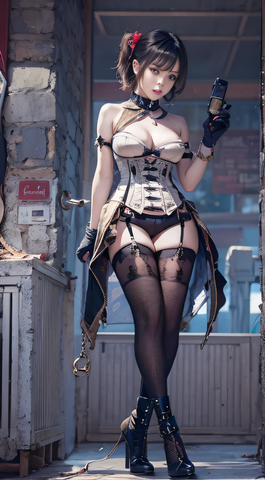 NSFW, masutepiece, 4K, Award-winning, Very classy, Extremely beautiful, Extremely beautiful woman, Very narrow eyes and face, wearing corset, black garter belt and stockings, (((Very small breasts: 1. 2))), Woman sitting on sofa with chain around waist, 2b, 2 b, Beautiful steampunk anime woman,. G-Wise at Pixiv Art Station, Gwise on Art Station Pixiv, guweiz, By Jan J, Artwork in the style of Gwise, Gwise's masterpiece, rococo cyberpunk , very tight corset, very sexy costume, Very delicate face and skin texture, Delicate eyeliner double eyelids, long eyelashes, Nice double eyelids, Very fine eyeshadow, Narrow eyes, three white, Dark Eye Makeup, evil smile, Pretty, nice legs, Tie short hair back, very sexy costume, Sticky tongue, Vaginal promiscuity, Vaginal discharge, Squirting, Photo 4 Kodak Portra 400 camera and f1.6 6-color lens, ultra realistic textures, Dramatic LightingUnreal Engine Art Station CineStar 800 Trendy Tungsten Light, heels, Stockings