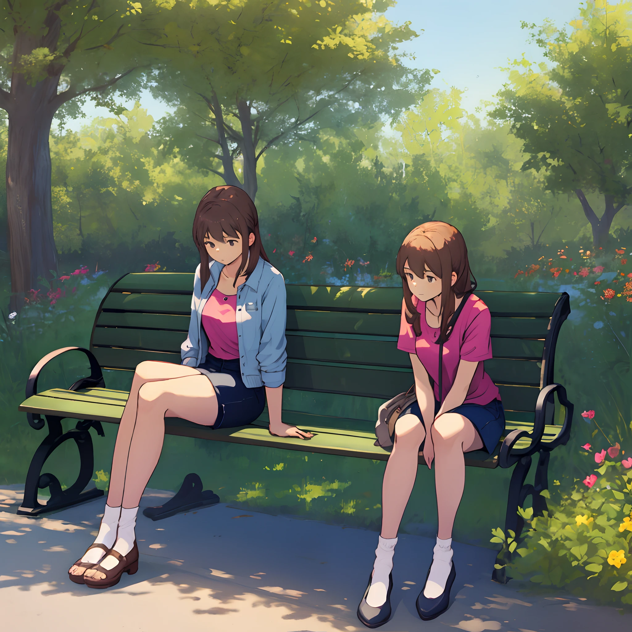 The girl sits on a bench,Thinking about the future