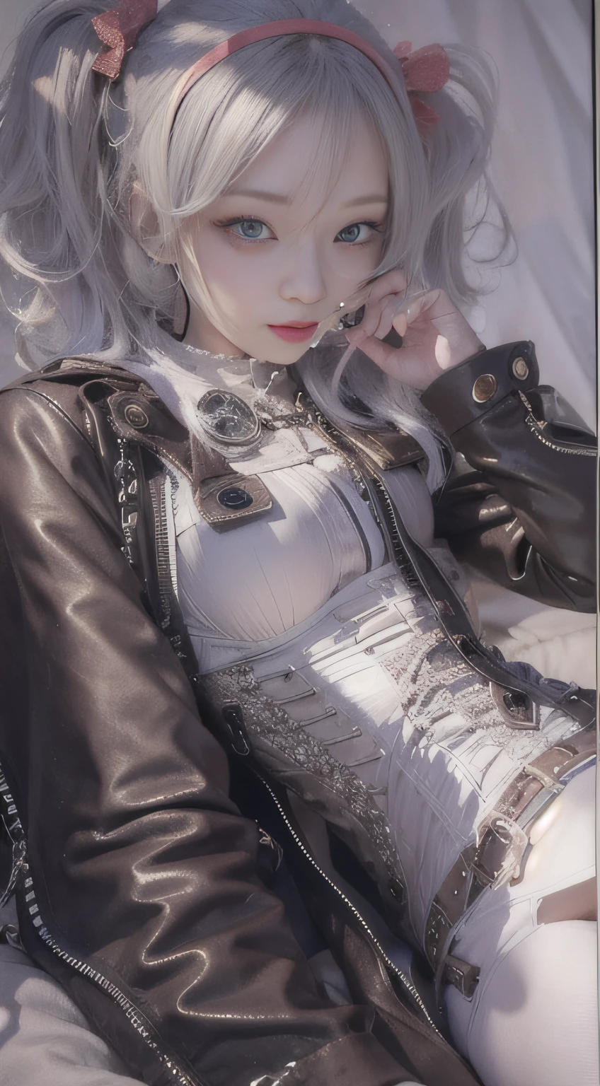 NSFW, masutepiece, 4K, Award-winning, Very classy, Extremely beautiful, Extremely beautiful woman, Very narrow eyes and face, wearing corset, black garter belt and stockings, (((Very small breasts: 1. 2))), Woman sitting on sofa with chain around waist, 2b, 2 b, Beautiful steampunk anime woman,. G-Wise at Pixiv Art Station, Gwise on Art Station Pixiv, guweiz, By Jan J, Artwork in the style of Gwise, Gwise's masterpiece, rococo cyberpunk , very tight corset, very sexy costume, Very delicate face and skin texture, Delicate eyeliner double eyelids, long eyelashes, Nice double eyelids, Very fine eyeshadow, Narrow eyes, three white, Dark Eye Makeup, evil smile, Pretty, nice legs, Tie short hair back, very sexy costume, Sticky tongue, Vaginal promiscuity, Vaginal discharge, Squirting, Photo 4 Kodak Portra 400 camera and f1.6 6-color lens, ultra realistic textures, Dramatic LightingUnreal Engine Art Station CineStar 800 Trendy Tungsten Light, heels, Stockings