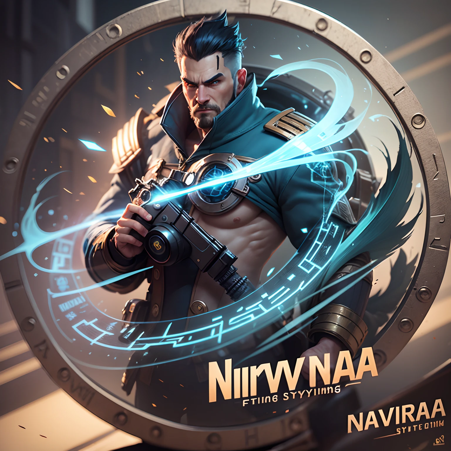 (Captain Nivra, Gaming style text design, 3D look)