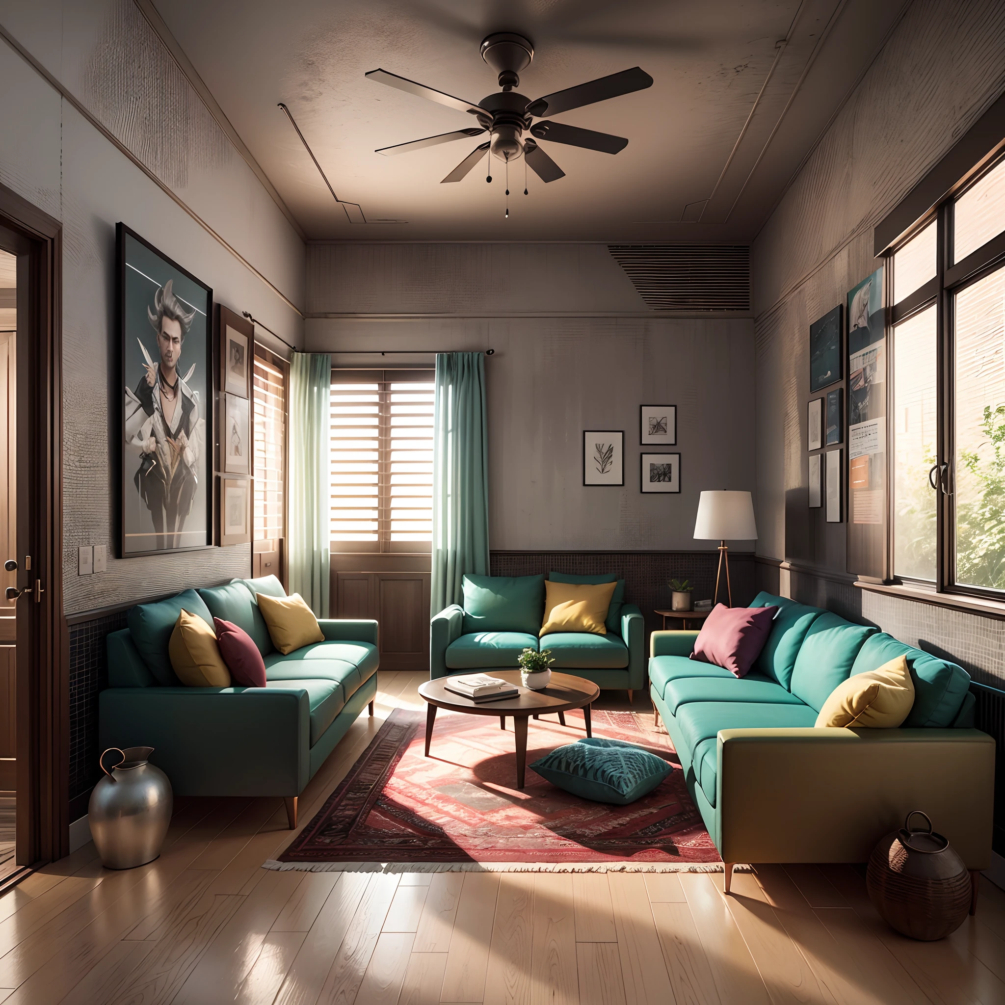 home interior living room with Indian national flag octane render, hyper realistic, –AR 2:3 –q 2 --auto --s2